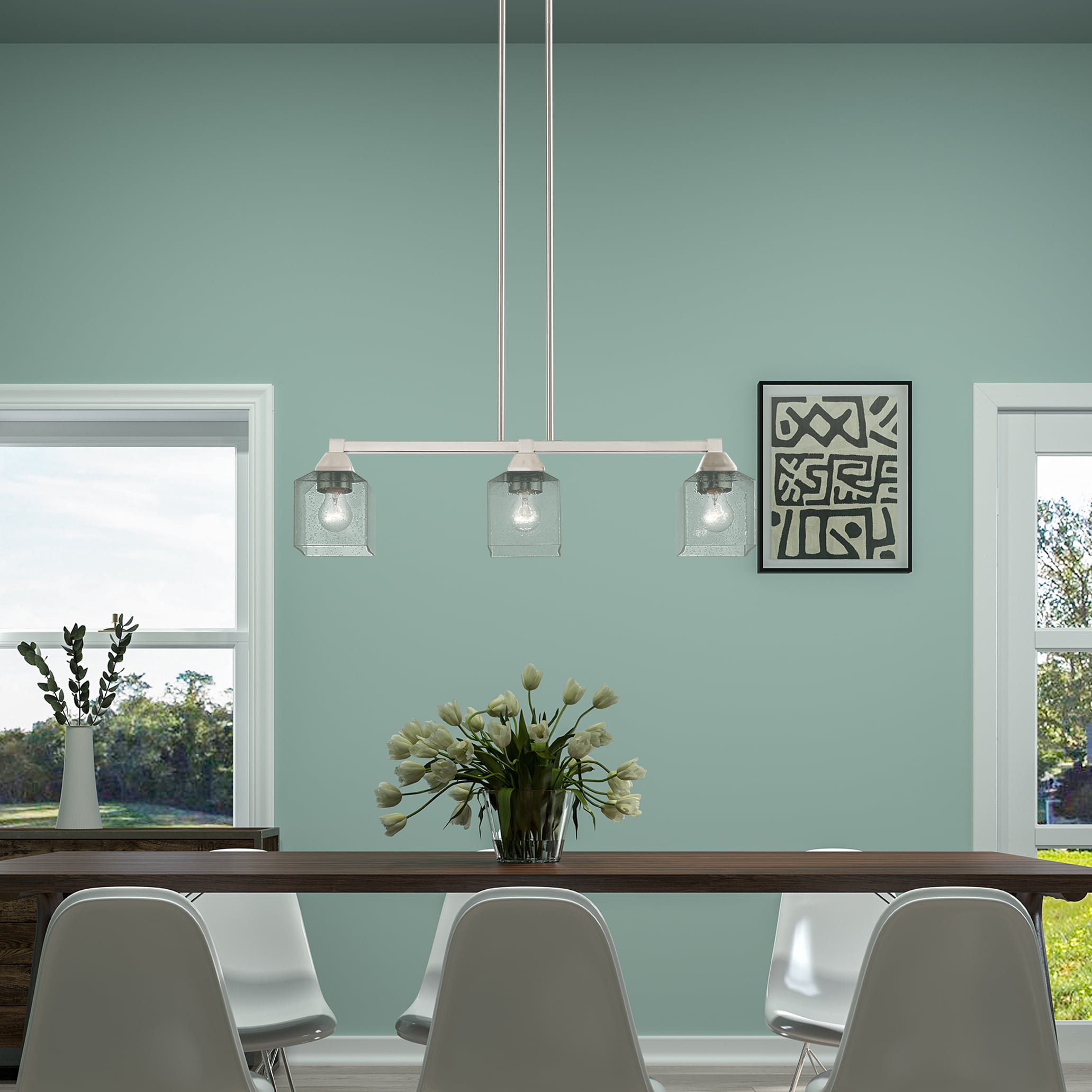 Aragon Brushed Nickel 3-Light Linear Chandelier with Clear Seeded Glass