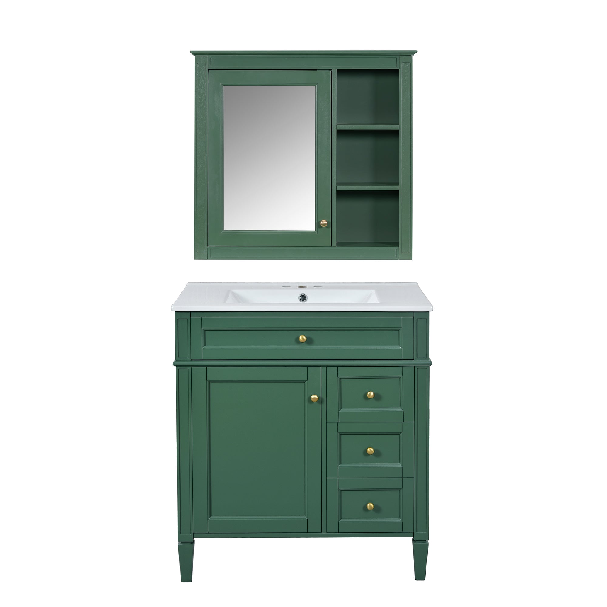Tatayosi T127AAF-1 30 Inch Bathroom Vanity with Top Sink Modern Bathroom Storage Cabinet with 2 Drawers and a Tip out Drawer Freestanding Vanity Set with Mirror Cabinet Single Bathroom VanÊûÅ