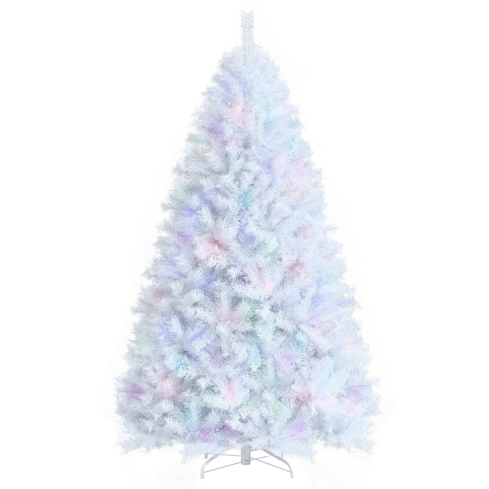 Slickblue 6/7 ft Full White Artificial Christmas Tree with Hinged Branches and Foldable Metal Stand for Living Room Office or Entryway