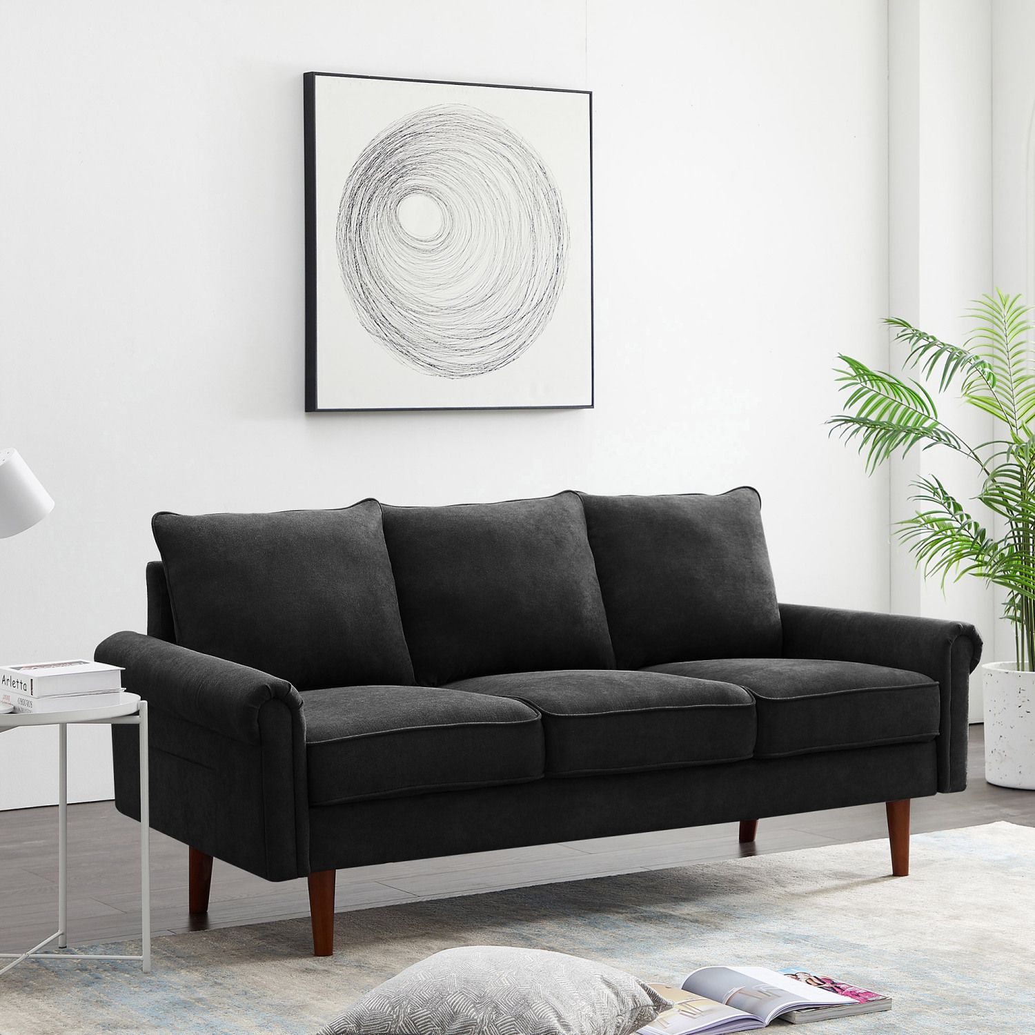 JASMODER W38814036 31.89-in Modern Black Polyester/Blend Sofa