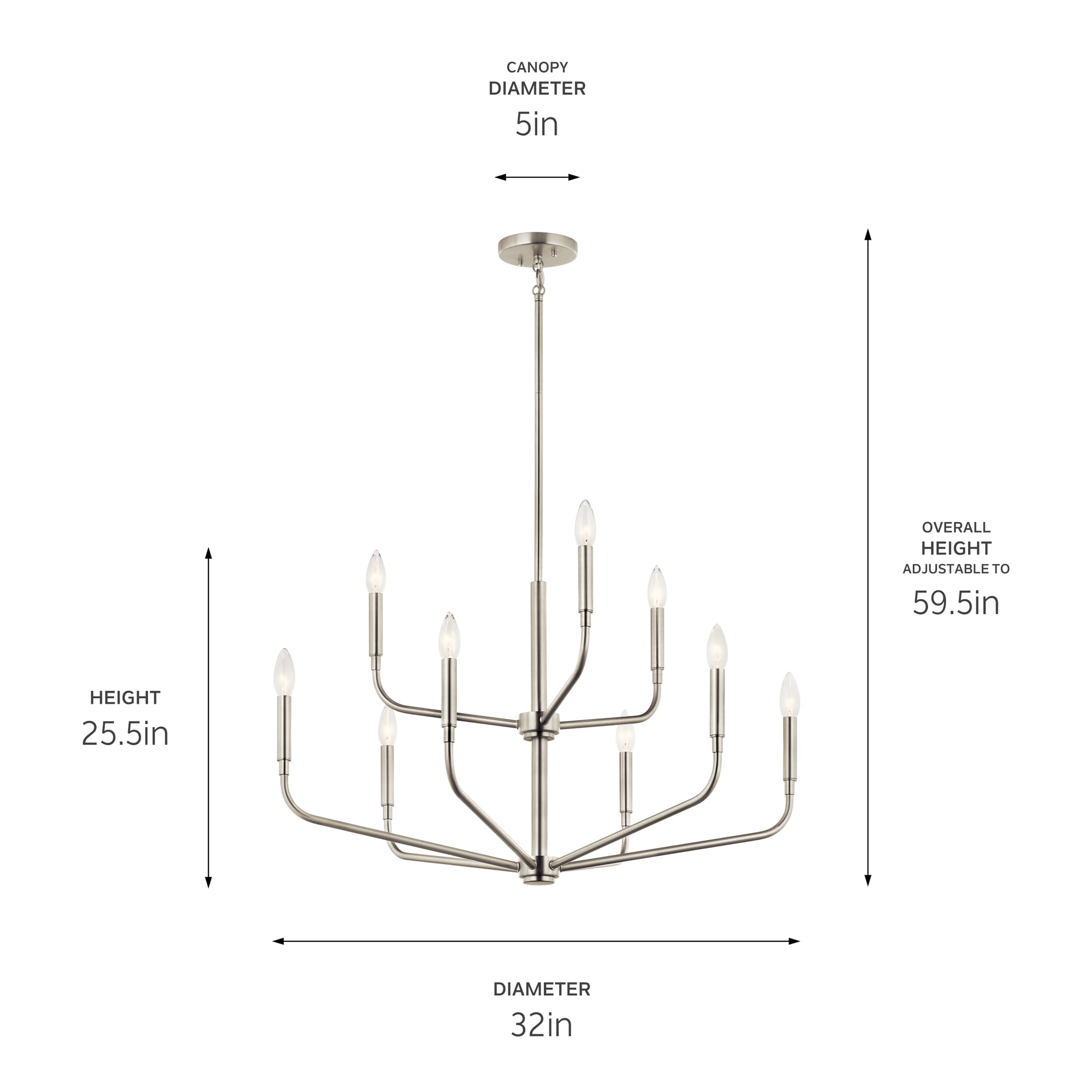 Brushed Nickel 9-Light 2-Tier Modern Chandelier