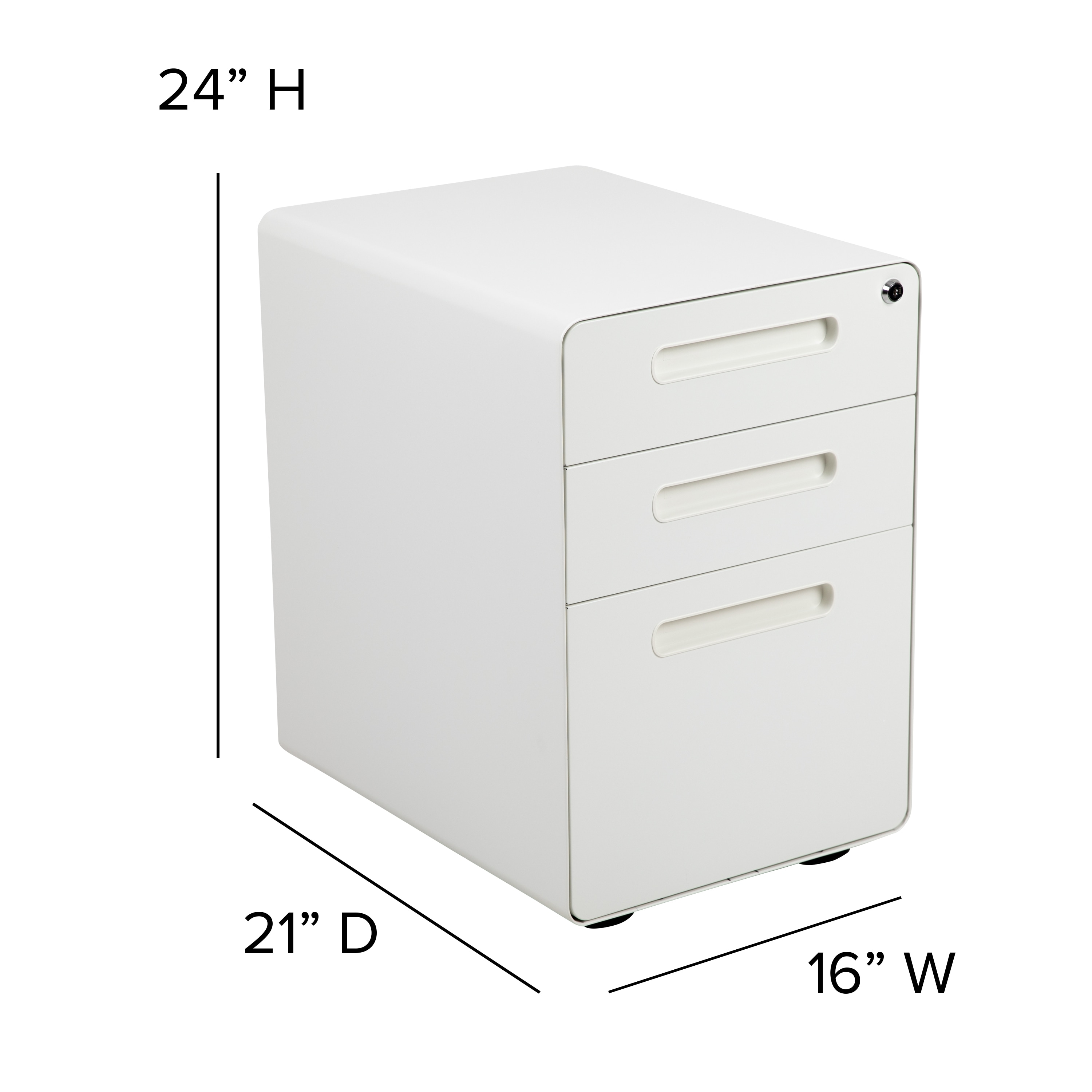 Flash Furniture Modern 3-Drawer Mobile Locking Filing Cabinet with Anti-Tilt Mechanism and Hanging Drawer for Legal & Letter Files White 