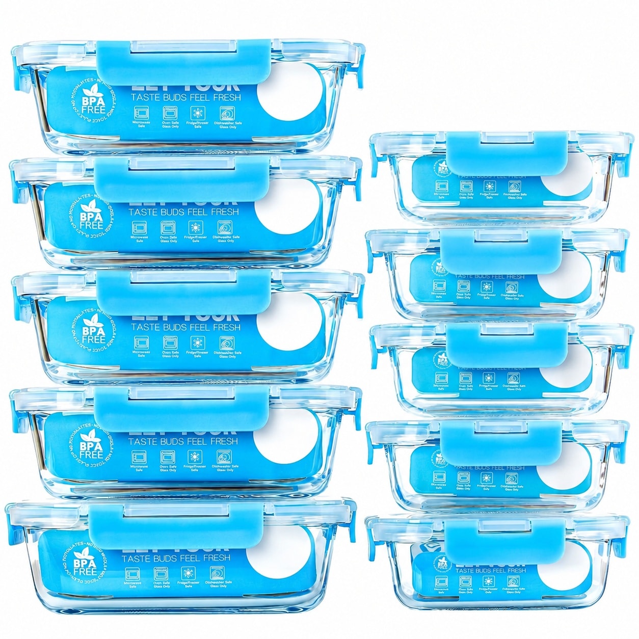KIWDZFU  Glass Meal Prep Containers Set of 20 Pieces Ten Lids and Ten Containers Airtight Leak Proof BPA Free Borosilicate Glass Storage Boxes