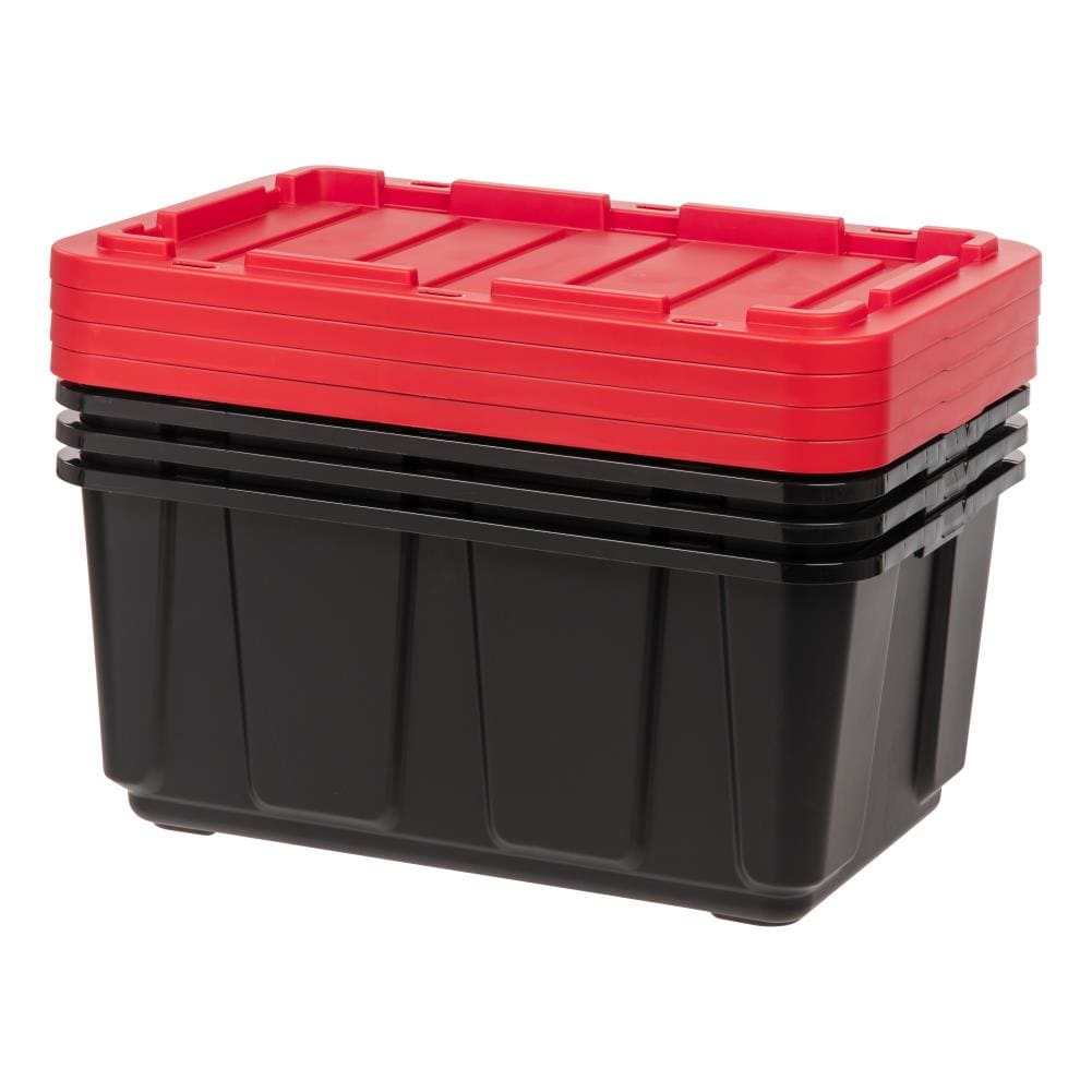 40 Gallon Snap Lid Plastic Storage Bin Container, Black with Red Lid,Set of  3 US