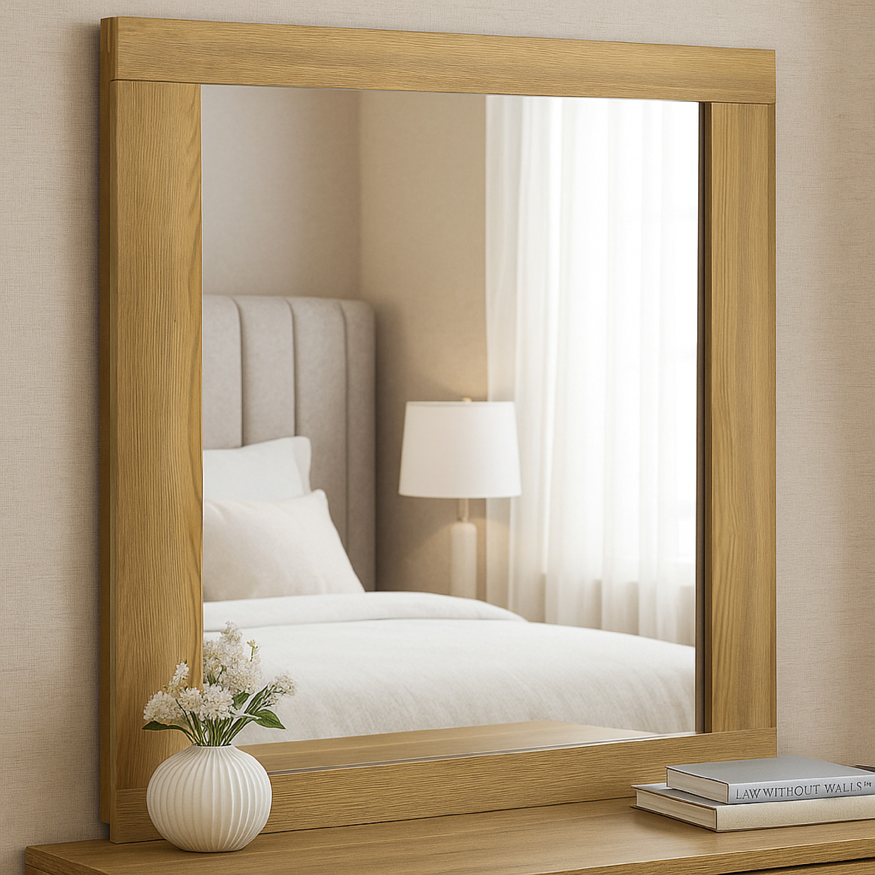 Benzara - Hyle Brown 4025 in x 365 in Italian-Inspired Design Rectangular Wood Dresser Mirror