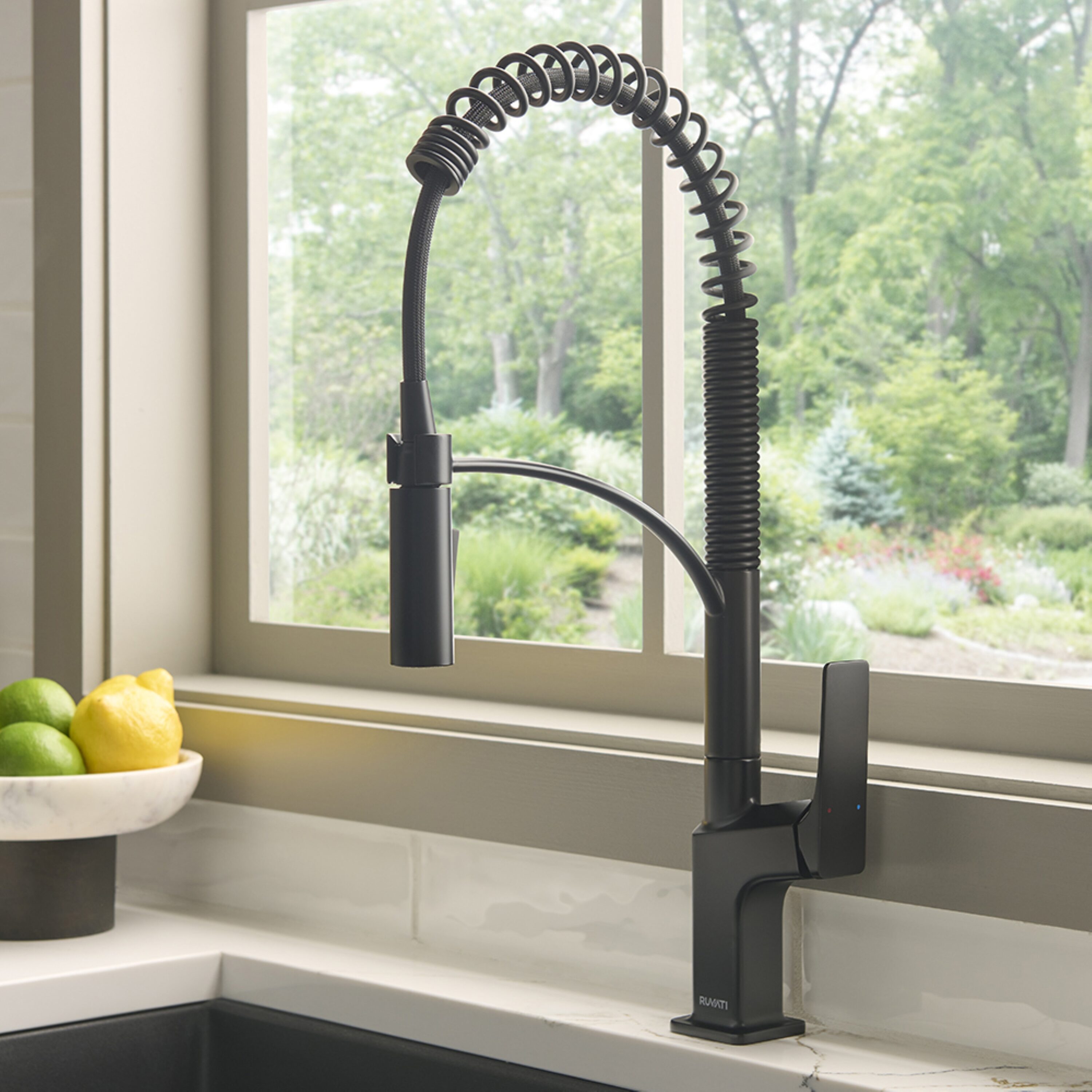 Ruvati RVF1236MB Seneca Matte Black Single Handle Deck-mount Pull-down Kitchen Faucet with Sprayer