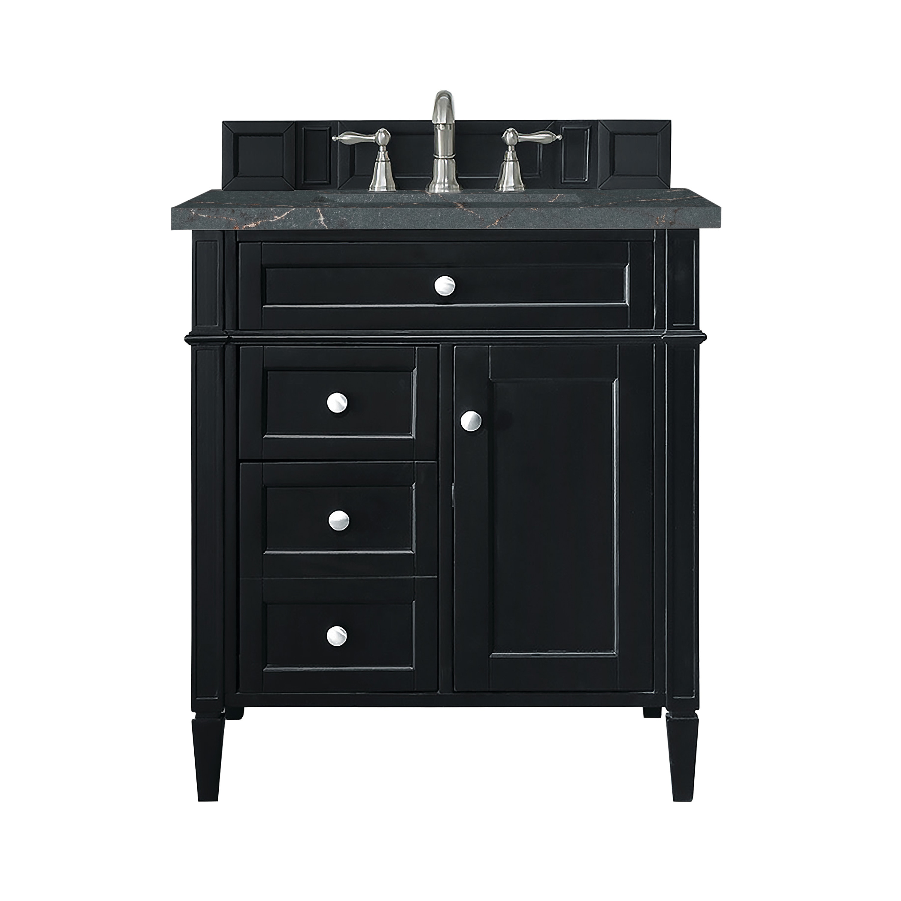 James Martin Vanities 650-V30-BKO-3PBL Brittany 30-in Black Onyx Undermount Single Sink Bathroom Vanity with Parisien Bleu Quartz Top