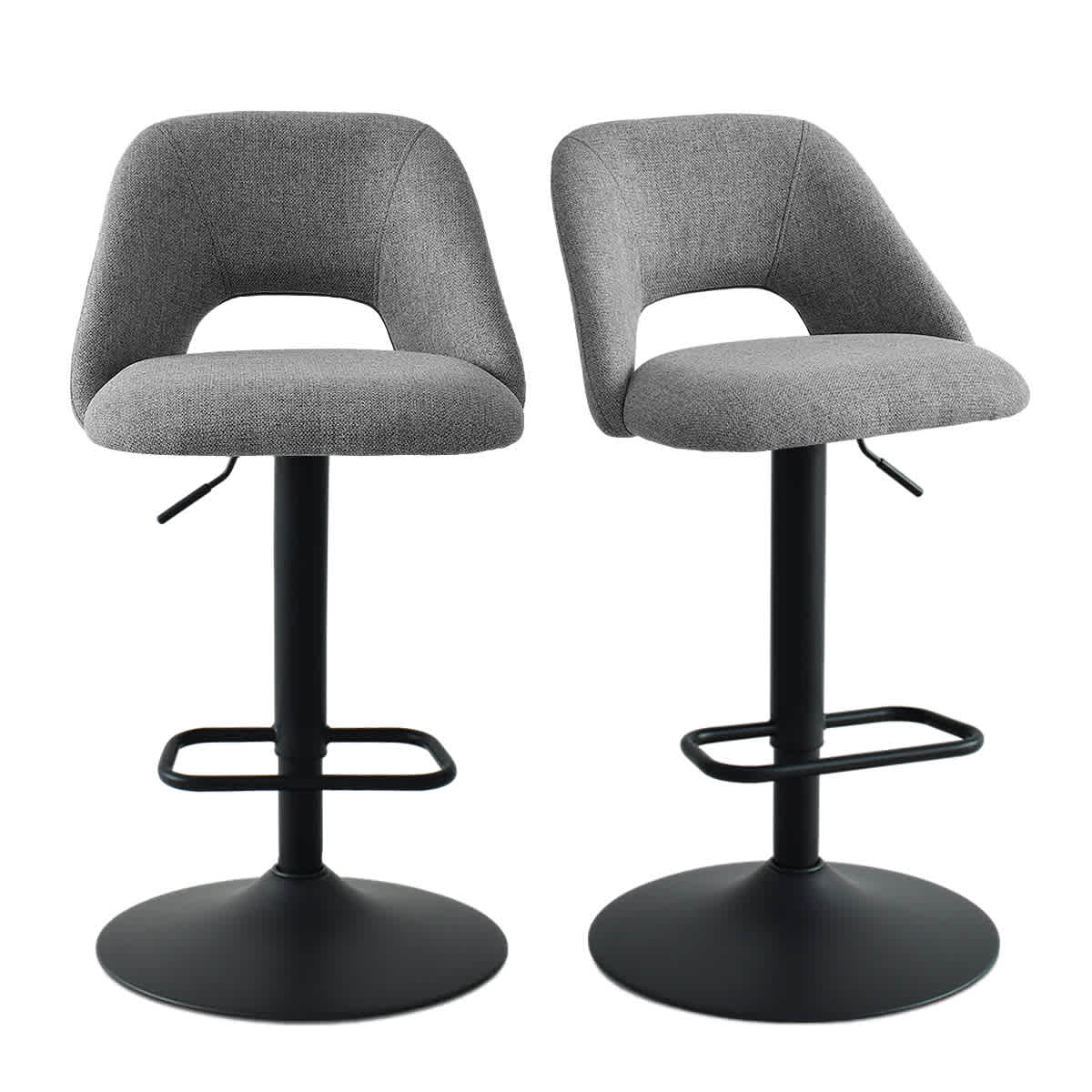 Maison Boucle EDWIN-ADJBAR-KY GRAY Set of 2 Gray Counter Height Swivel Bar Stools Adjustable Height Upholstered Chairs for Kitchen