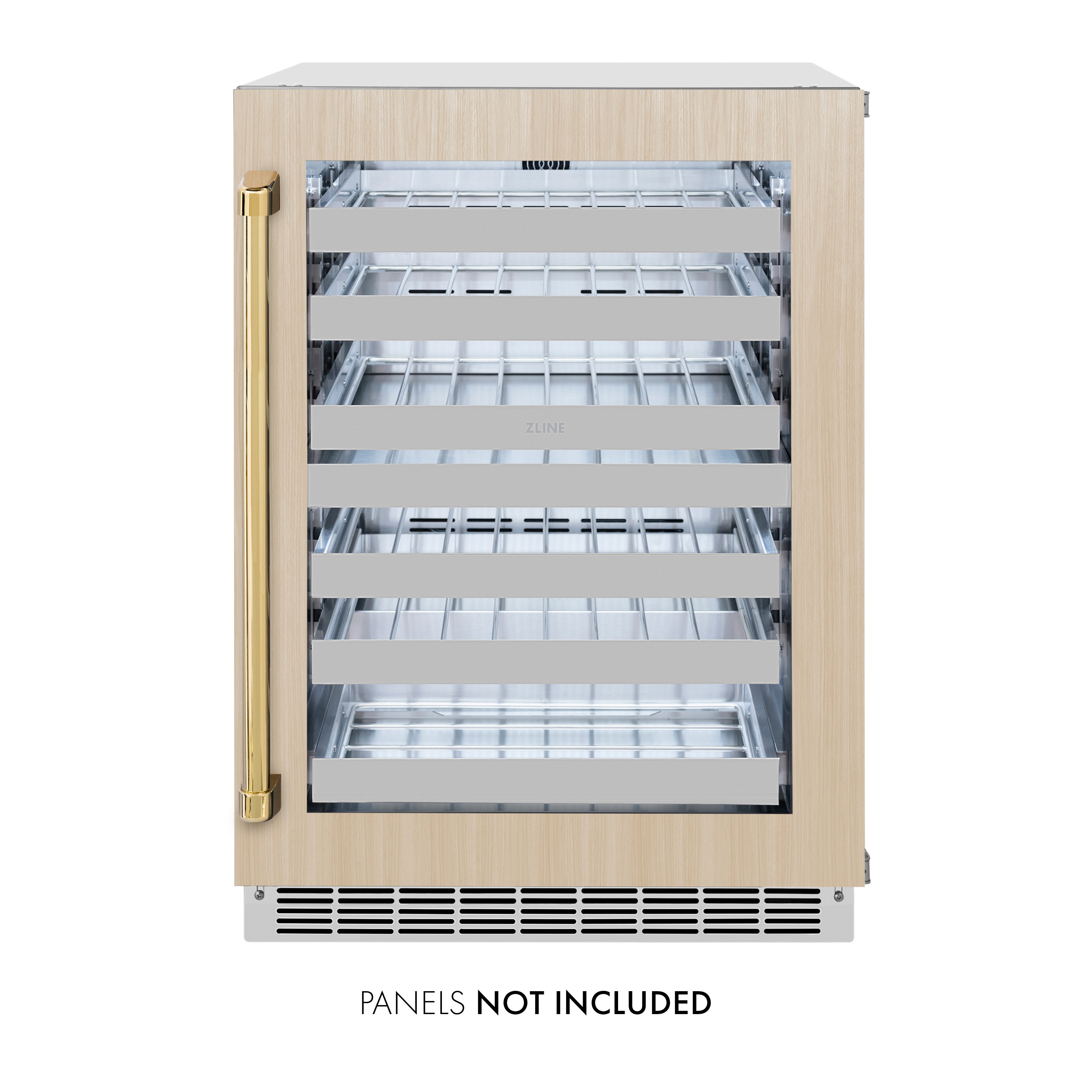 ZLINE KITCHEN & BATH RWDPOZ-24-G 23.88-Inches W 44 -Bottles Panel-Ready Glass Door with Polished Gold Handle Dual Zone Cooling Built-in Indoor or outdoor Wine Cooler