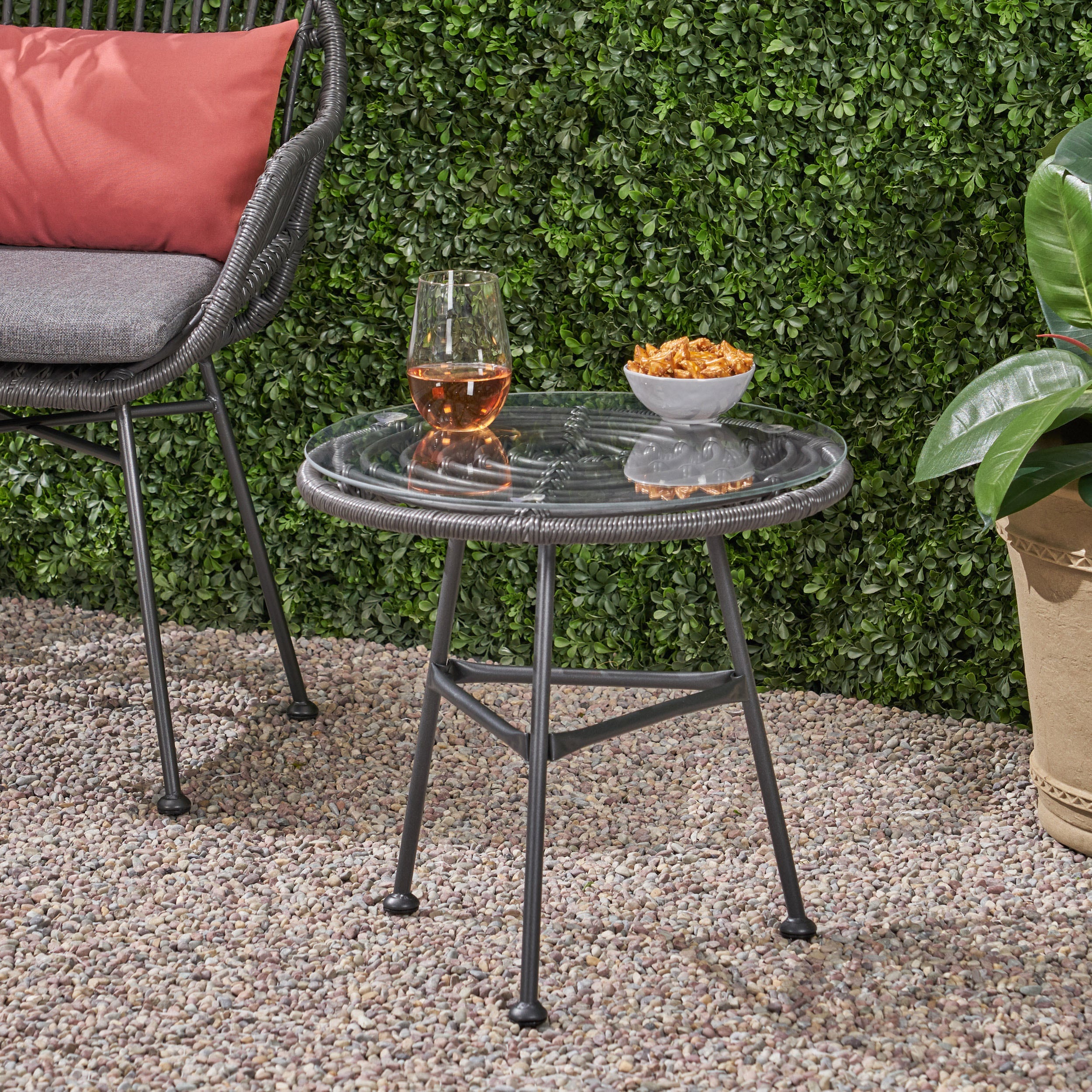 Christopher Knight Home - Orlando Outdoor Glass Top Faux Rattan Side TableTempered Glass Top End ...