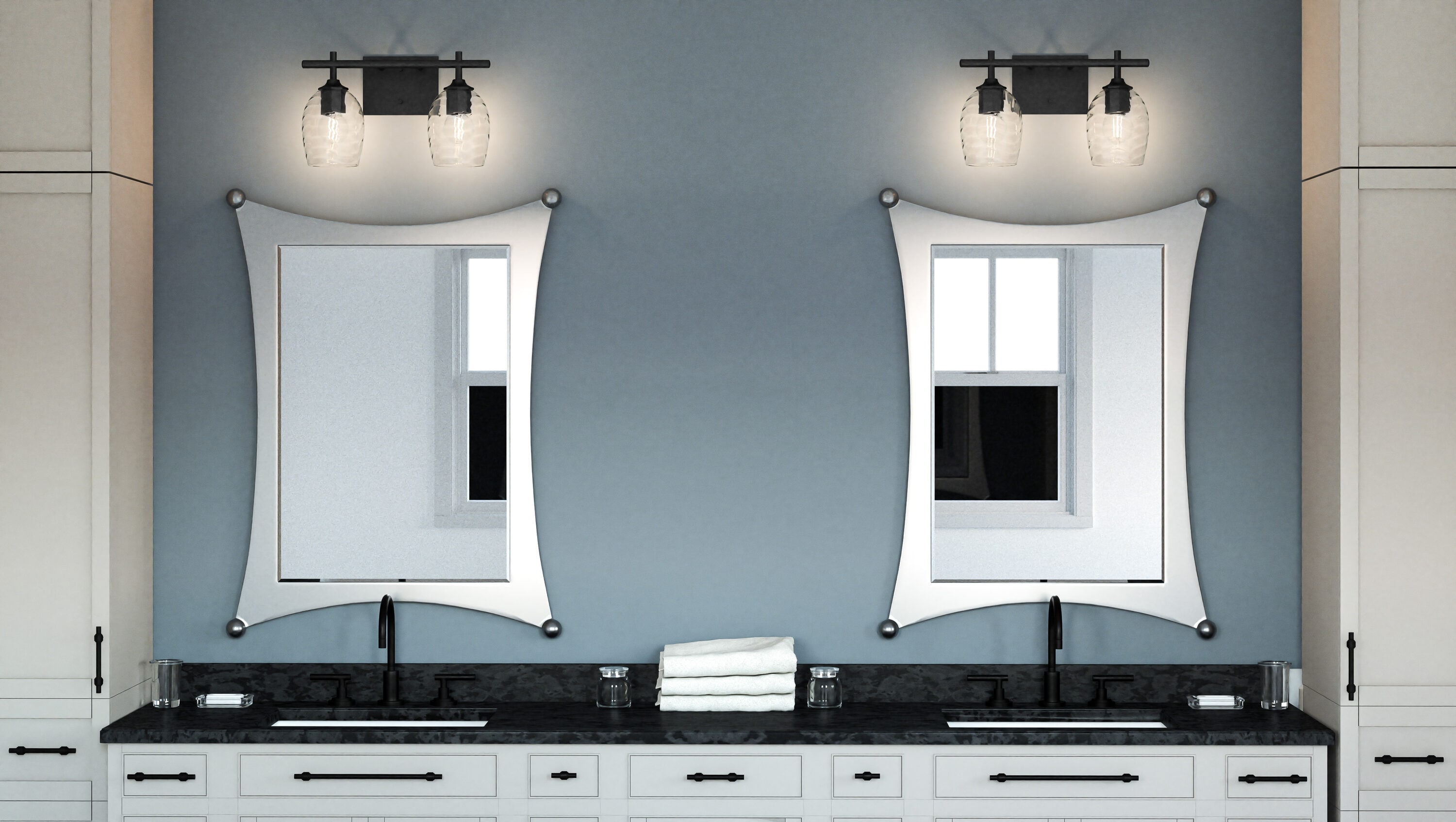 Lucy Matte Black 2-Light Vanity with Clear Optic Glass Shades