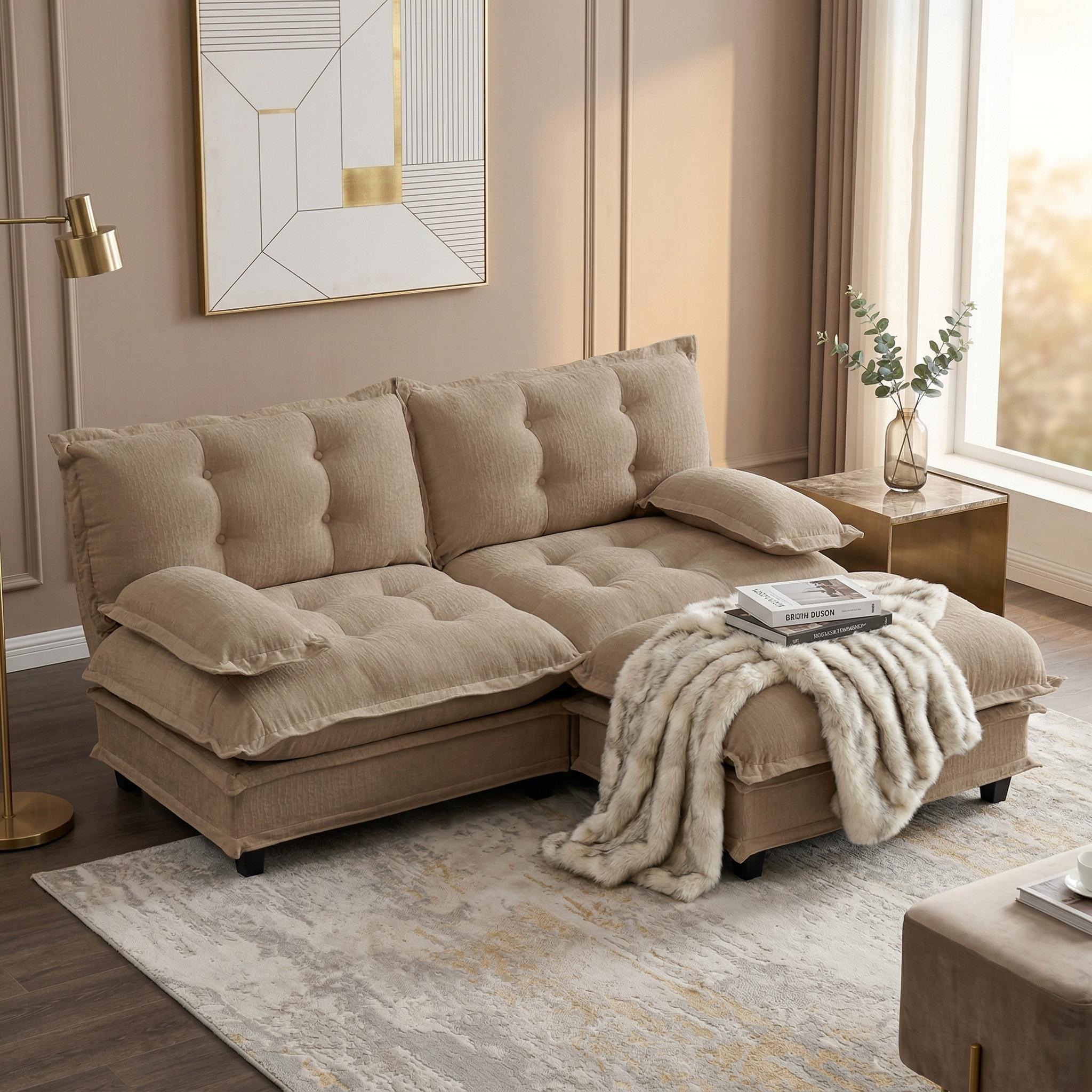 Homy Casa CHILL 77-in Chenille Modular Loveseat Sofa with Ottoman Deep ...
