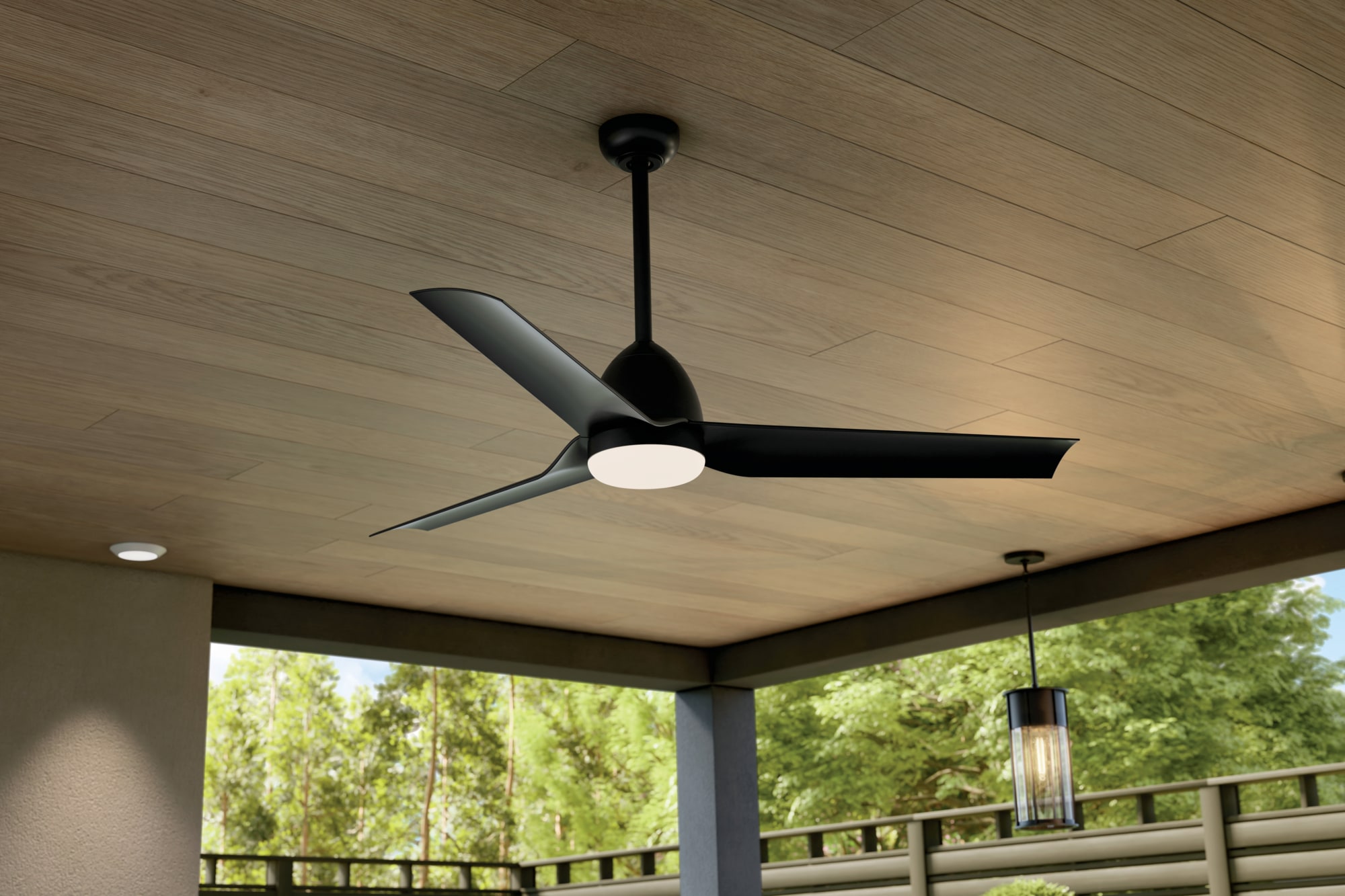 Kichler 310254SBK Fit 54-in Integrated LED Outdoor Satin Black with Satin Black Blades Ceiling Fan With Light - Remote Included ( 3 -Blade )