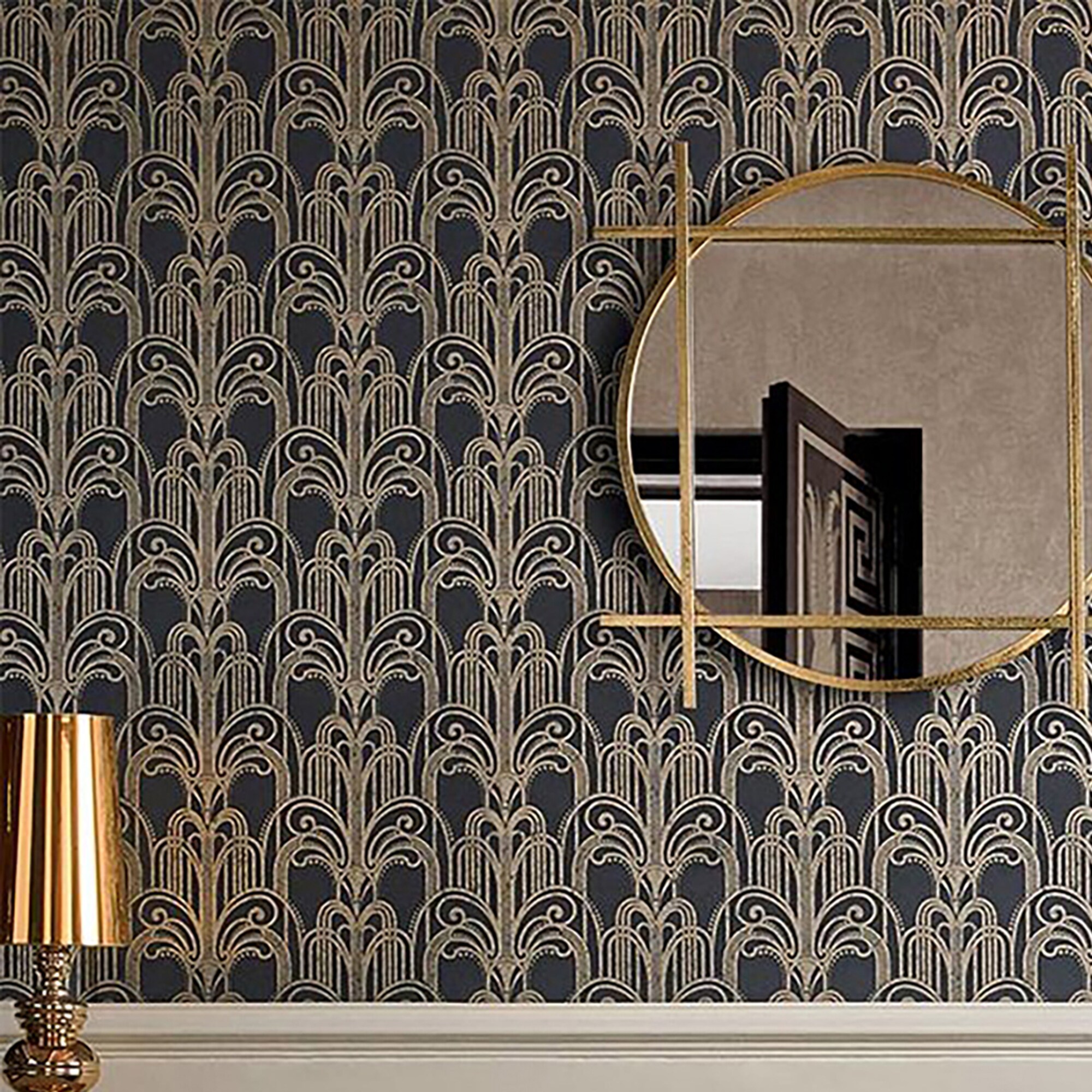 Art Deco Black and Gold Metallic Paste the Wall Wallpaper