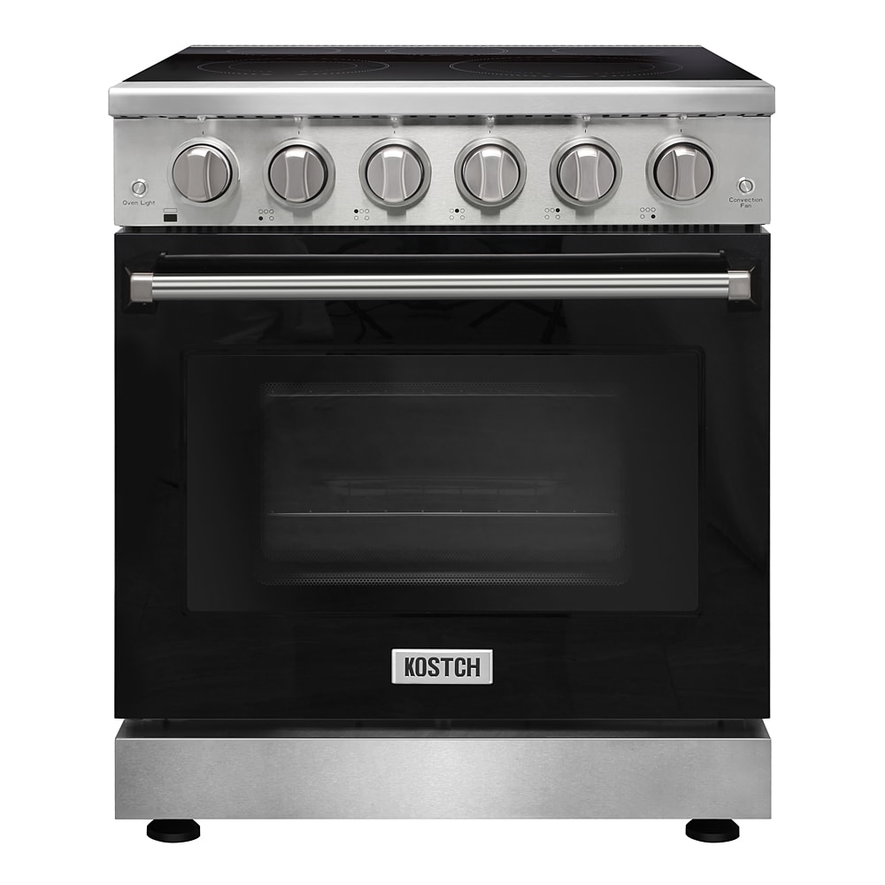 KOSTCH KOS-30RE06H-B 30-in Glass Top 5 burners 4.55-cu ft Convection Oven Freestanding Electric Range Black )