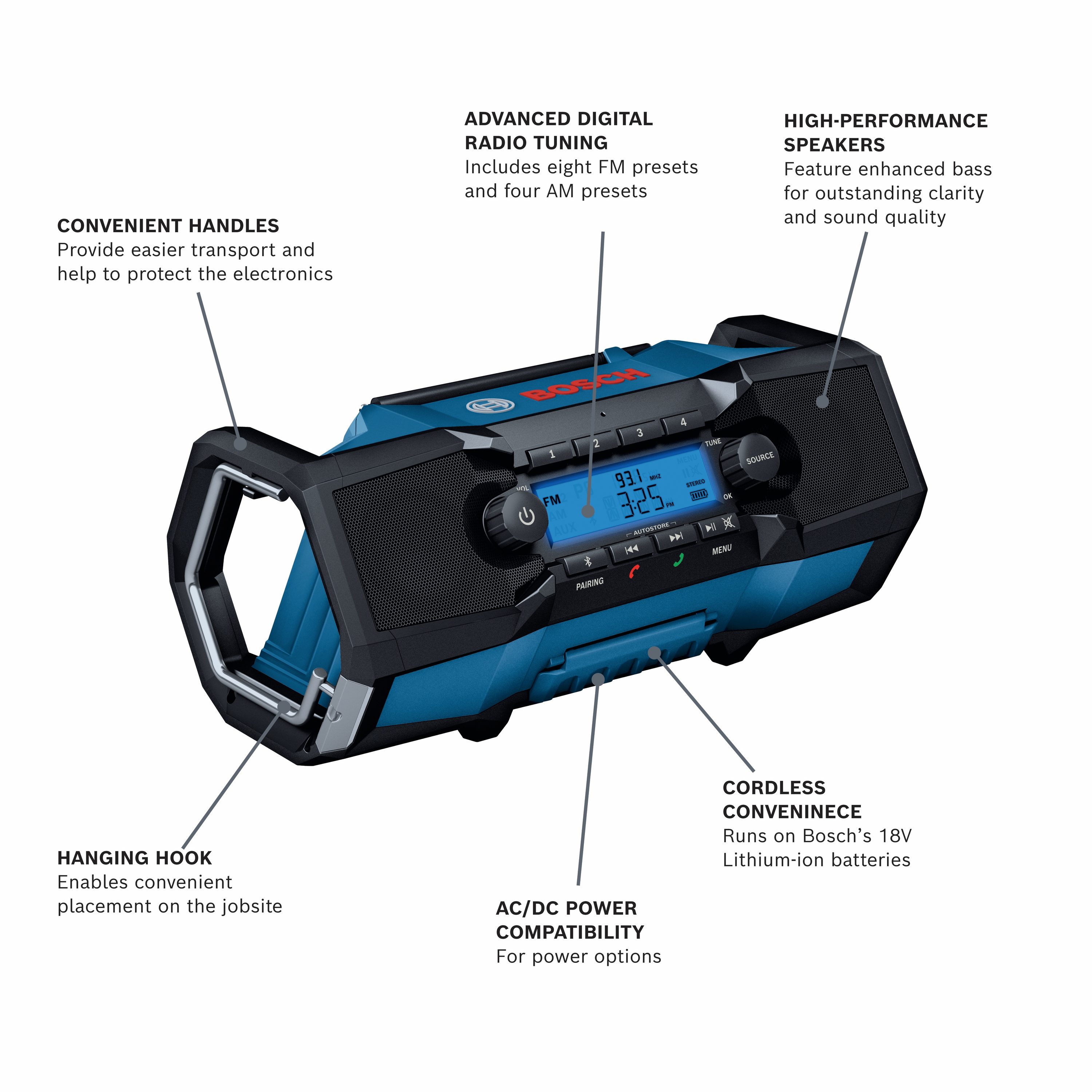 Bosch 18 volt Water Resistant Cordless Bluetooth Compatibility