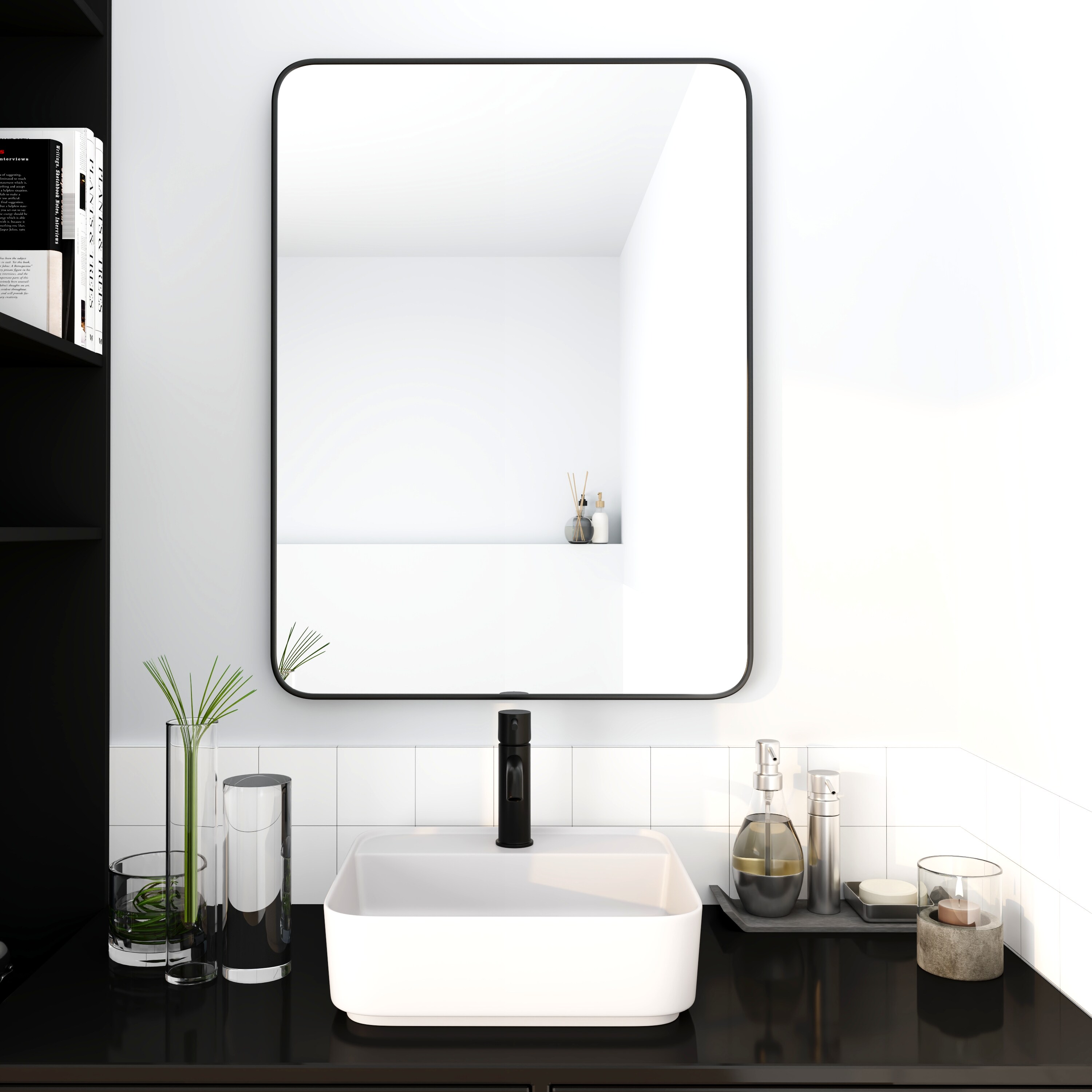 CESICIA W62D15 24.00-Inches W x 32-Inches H Rectangle Black Framed Wall Mirror