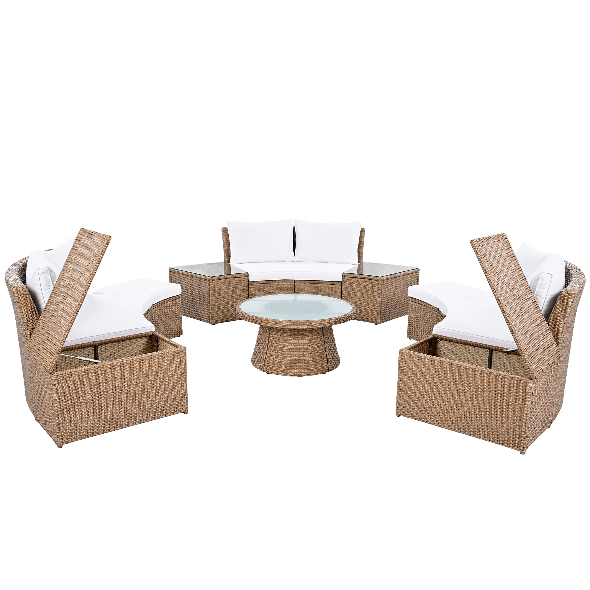 Bybafun YA0200066 10 -Piece Rattan Patio Sofa Conversation Set with White Cushions
