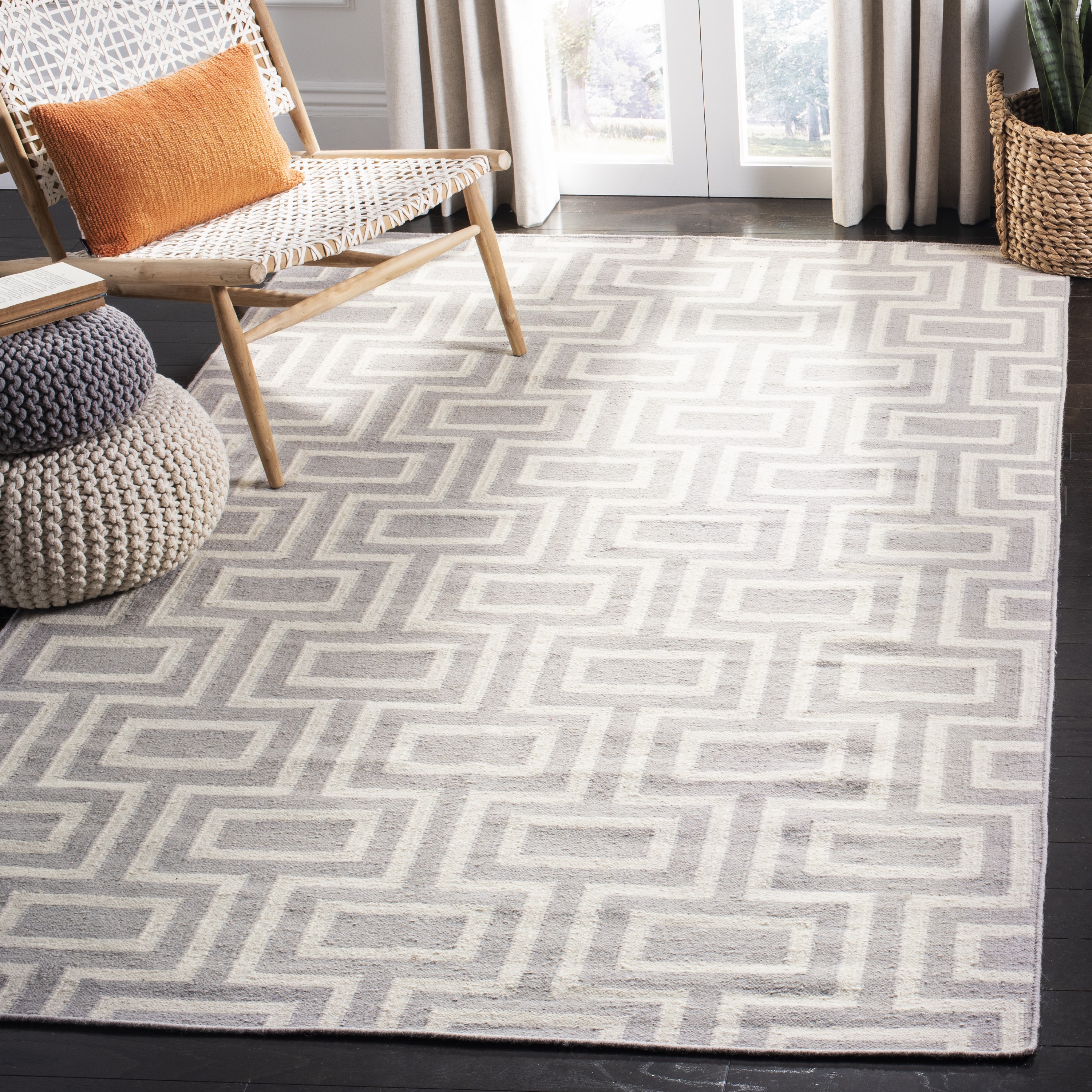 Safavieh DHU562B-3 Dhurries Murate 3 x 5 (ft) Wool Gray/Ivory Rectangular Indoor Geometric Coastal Throw rug