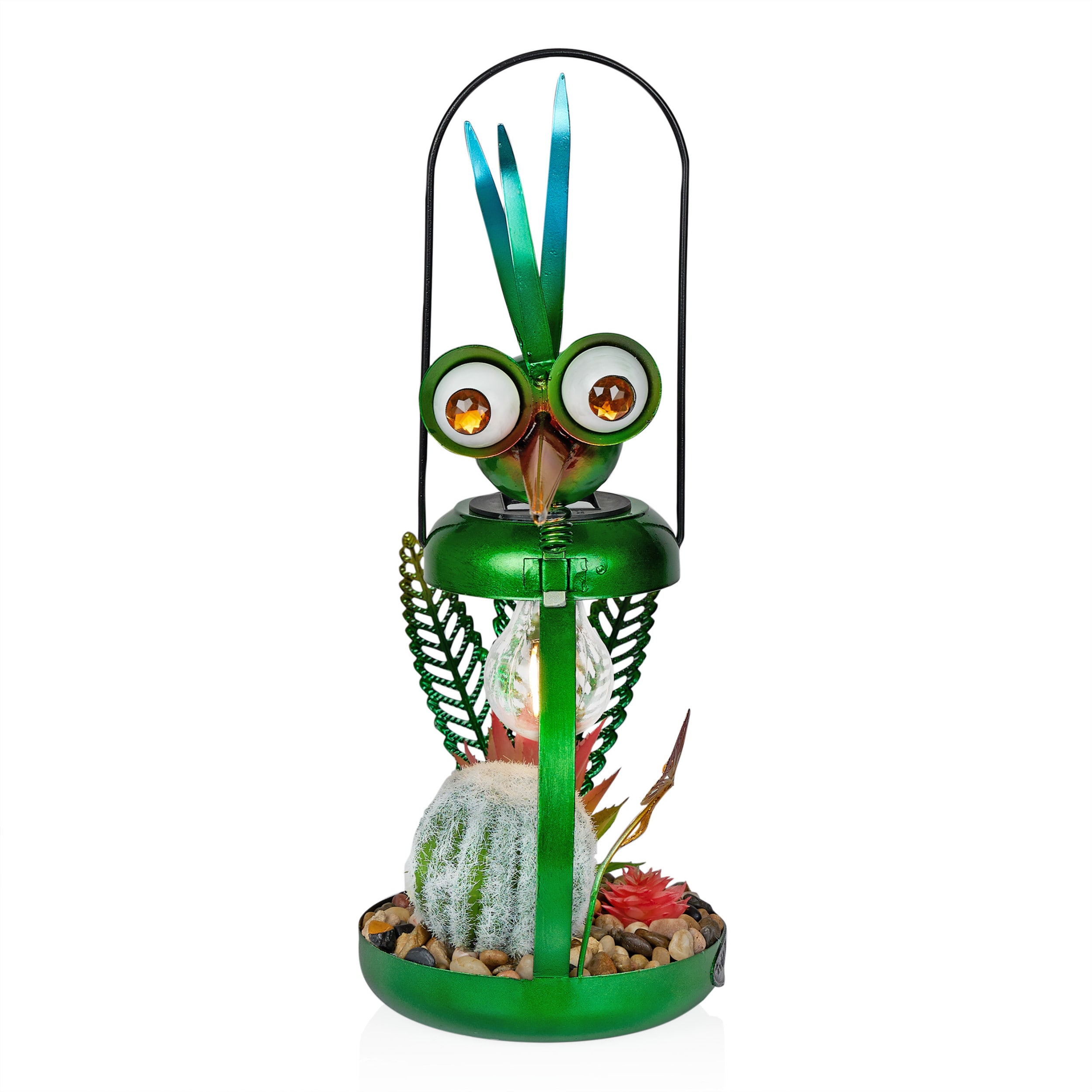 Whimsical Green Metal Heron with Solar LED Light