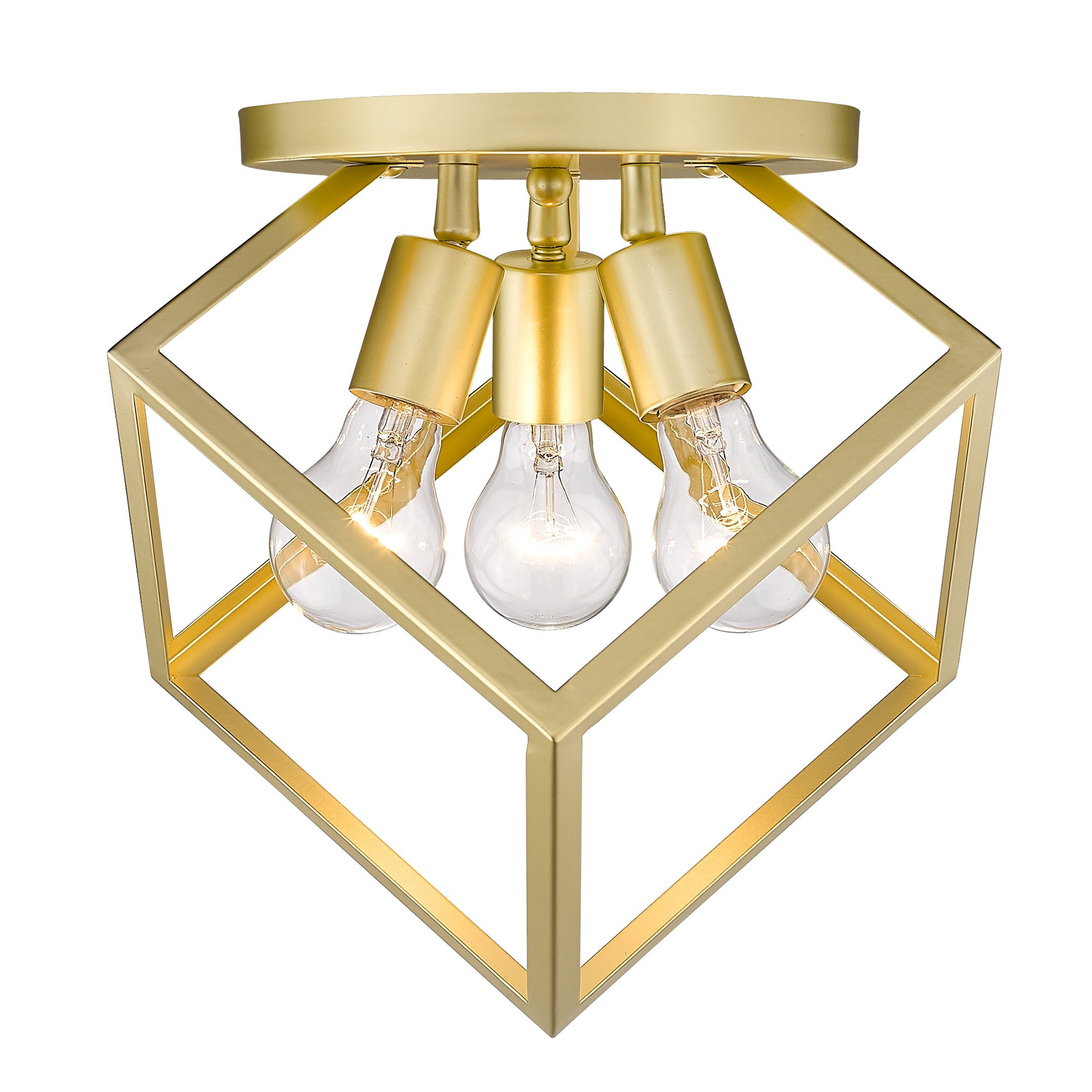 Olympic Gold Geometric Glass 3-Light Semi-Flush Mount