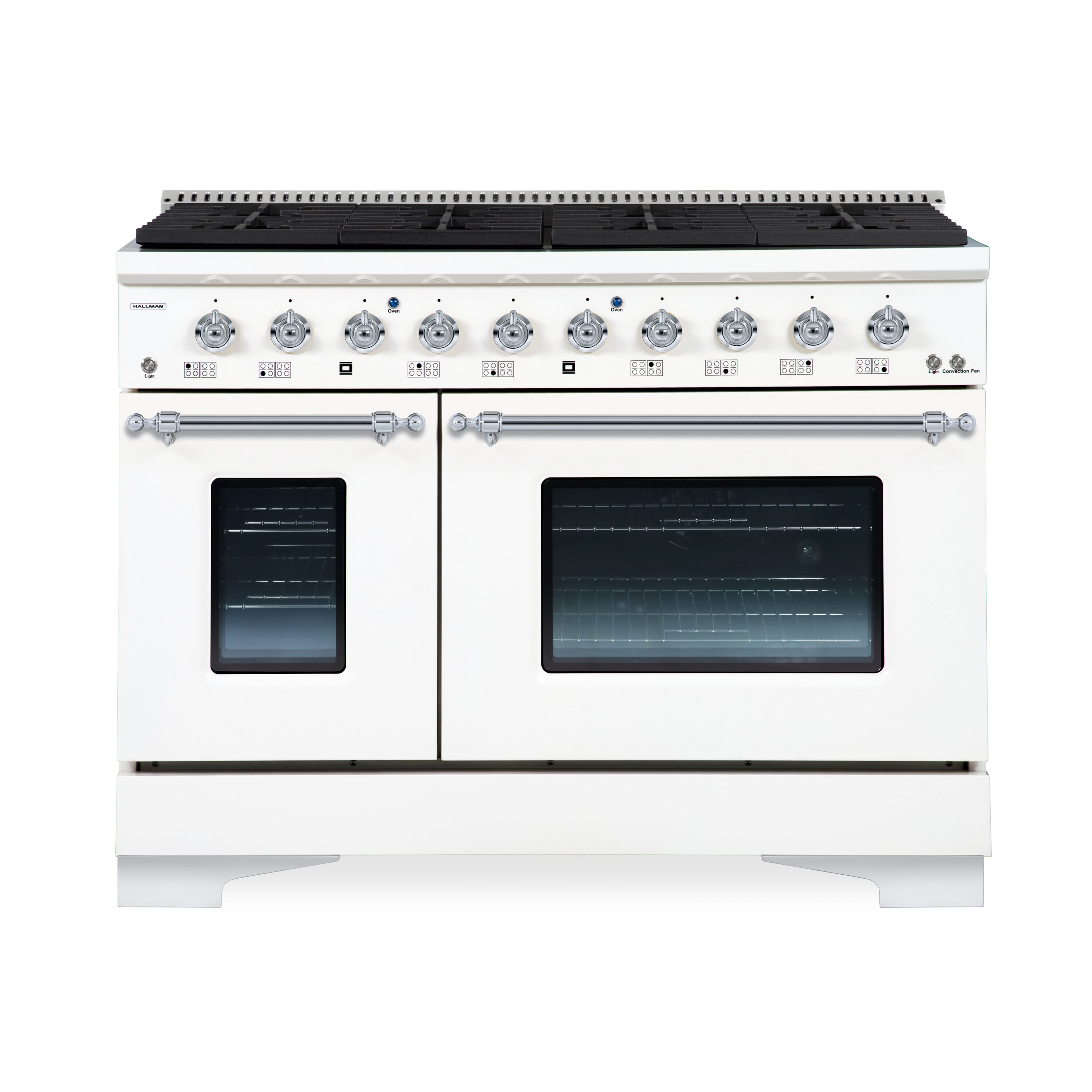 Hallman HCLRDF48CMWT 48-in 4.2-cu ft / 2.5-cu ft Convection Oven Freestanding Double Oven Dual Fuel Range ( White )