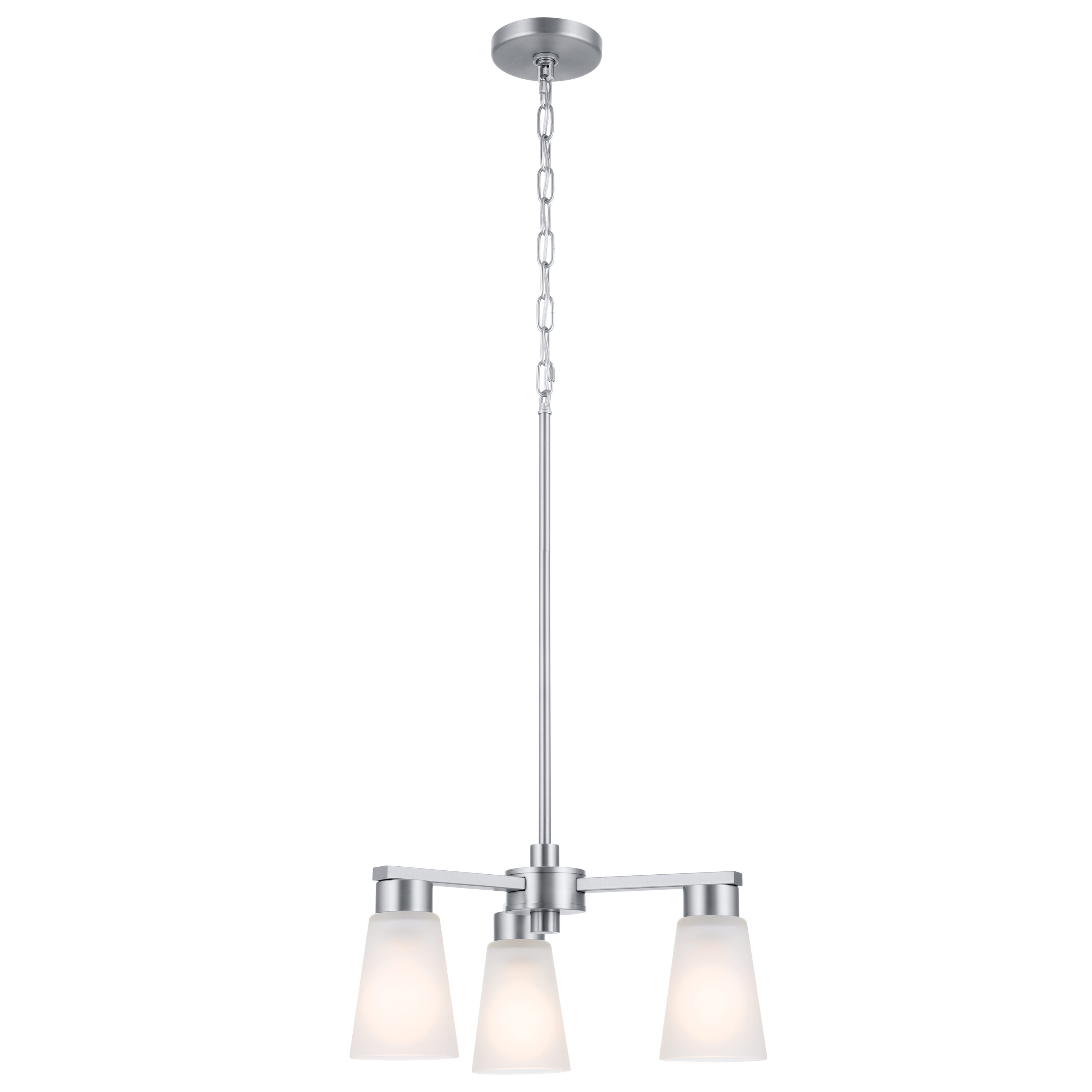 Brushed Nickel 3-Light Modern Chandelier with Frosted Glass Shades