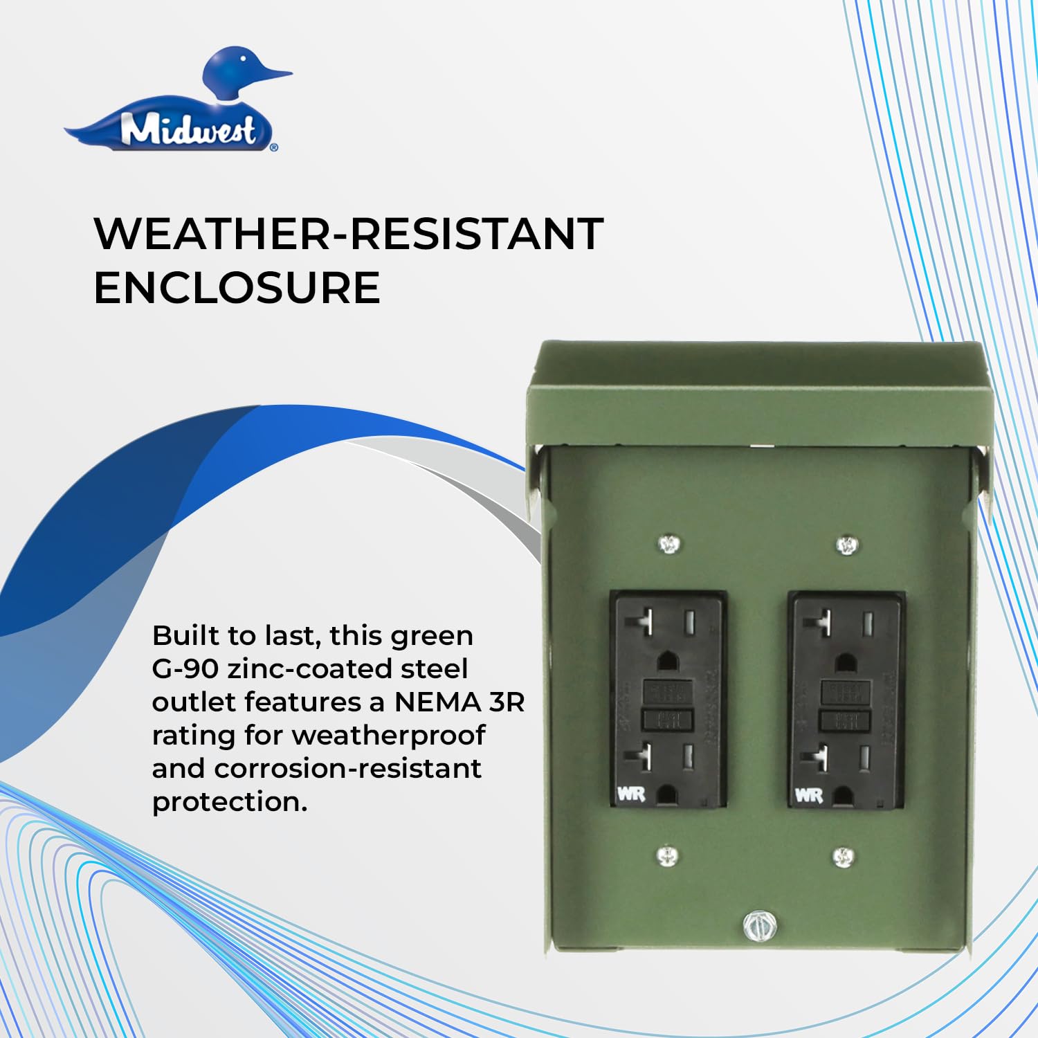 Midwest U012010GRP 2-Outlet 20A GFCI Outdoor Power Outlet Green