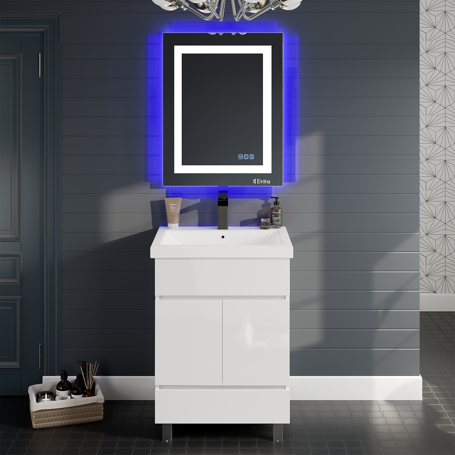 Eviva EVMR52-24X30-LED Deco 24-Inches x 30-Inches Framed Frameless Rectangle LED Lighted Bathroom Vanity Mirror ( Glass )