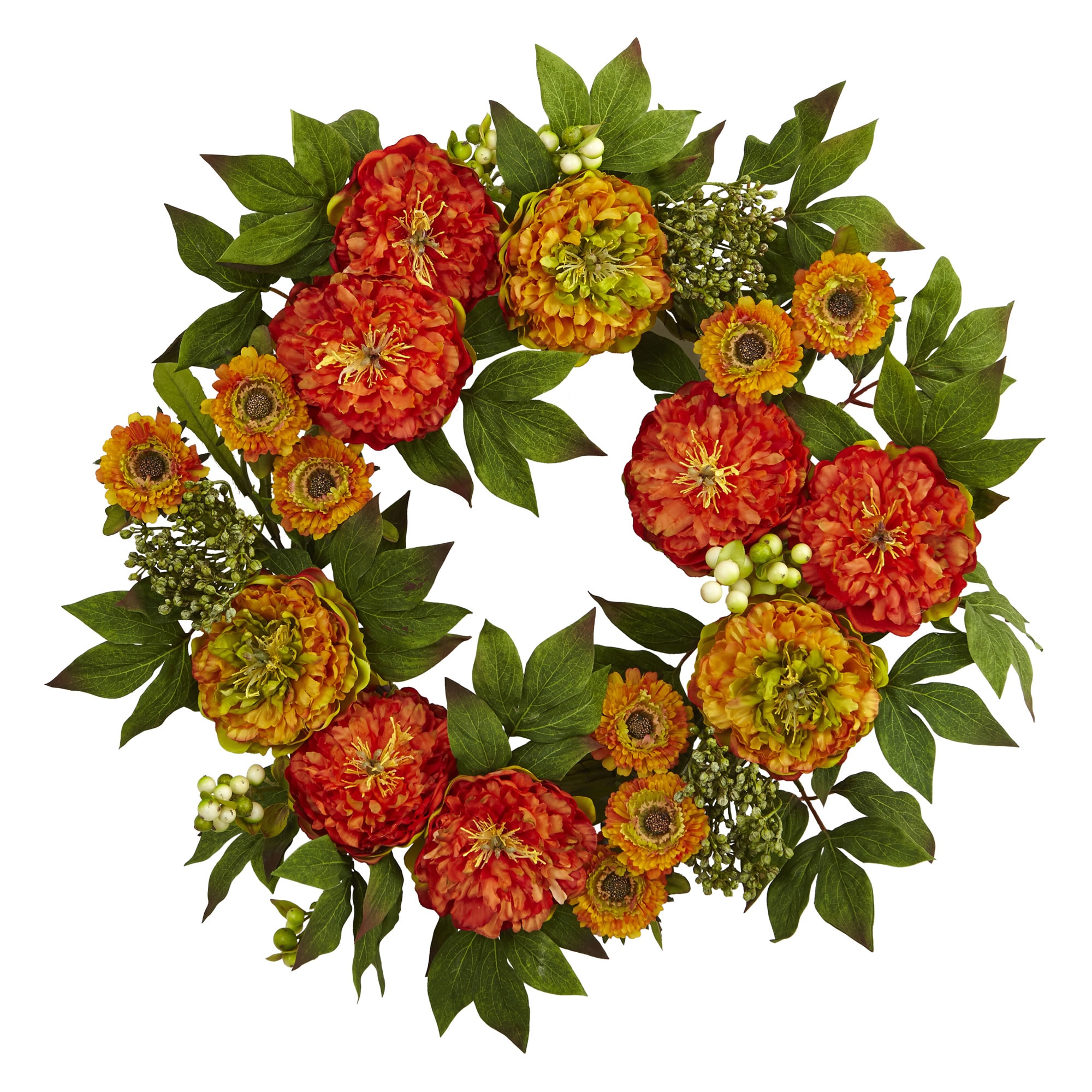 Nearly Natural 4580 24-in Orange Indoor Wall Peony Artificial wreath