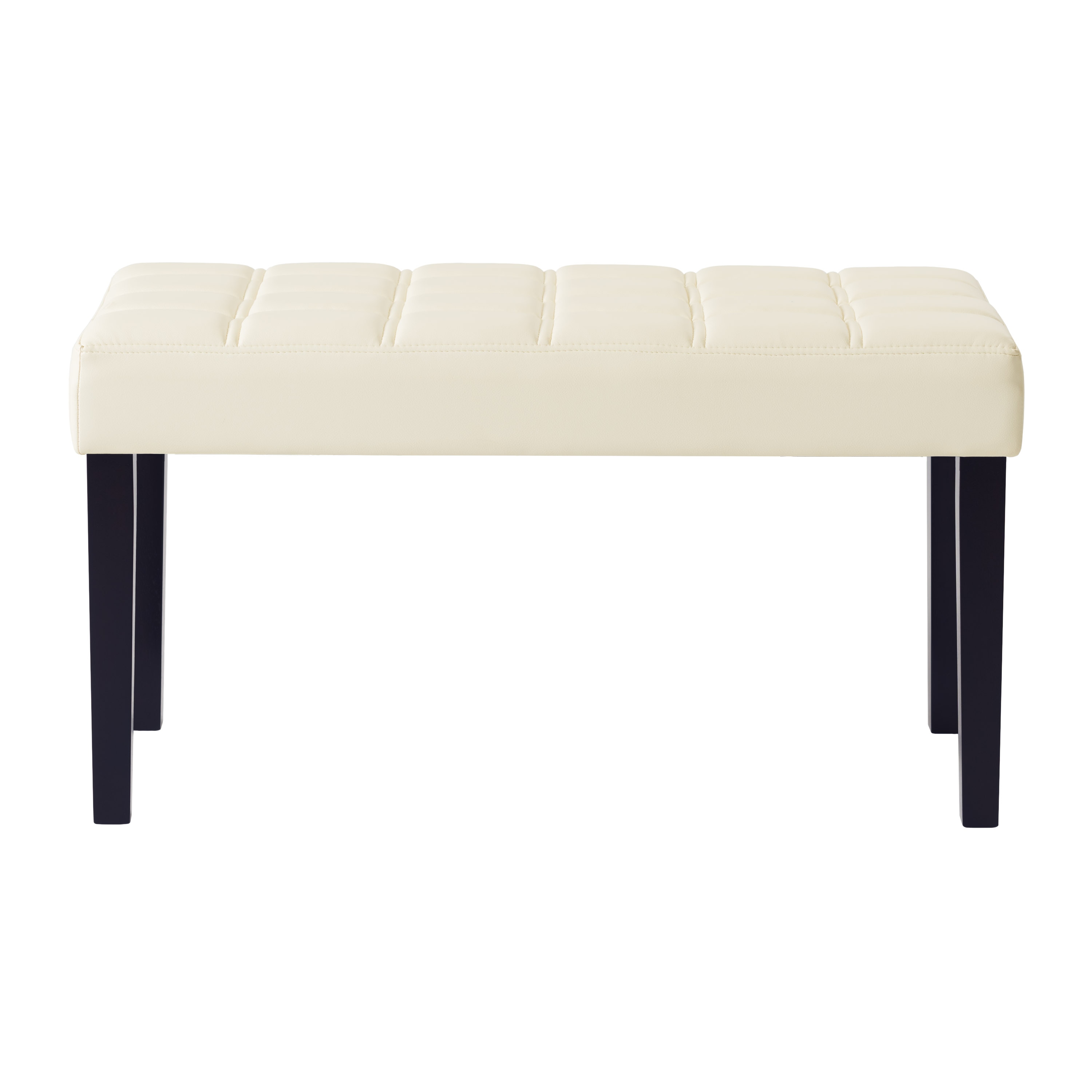 White Leatherette Tufted Ottoman with Dark Espresso Legs