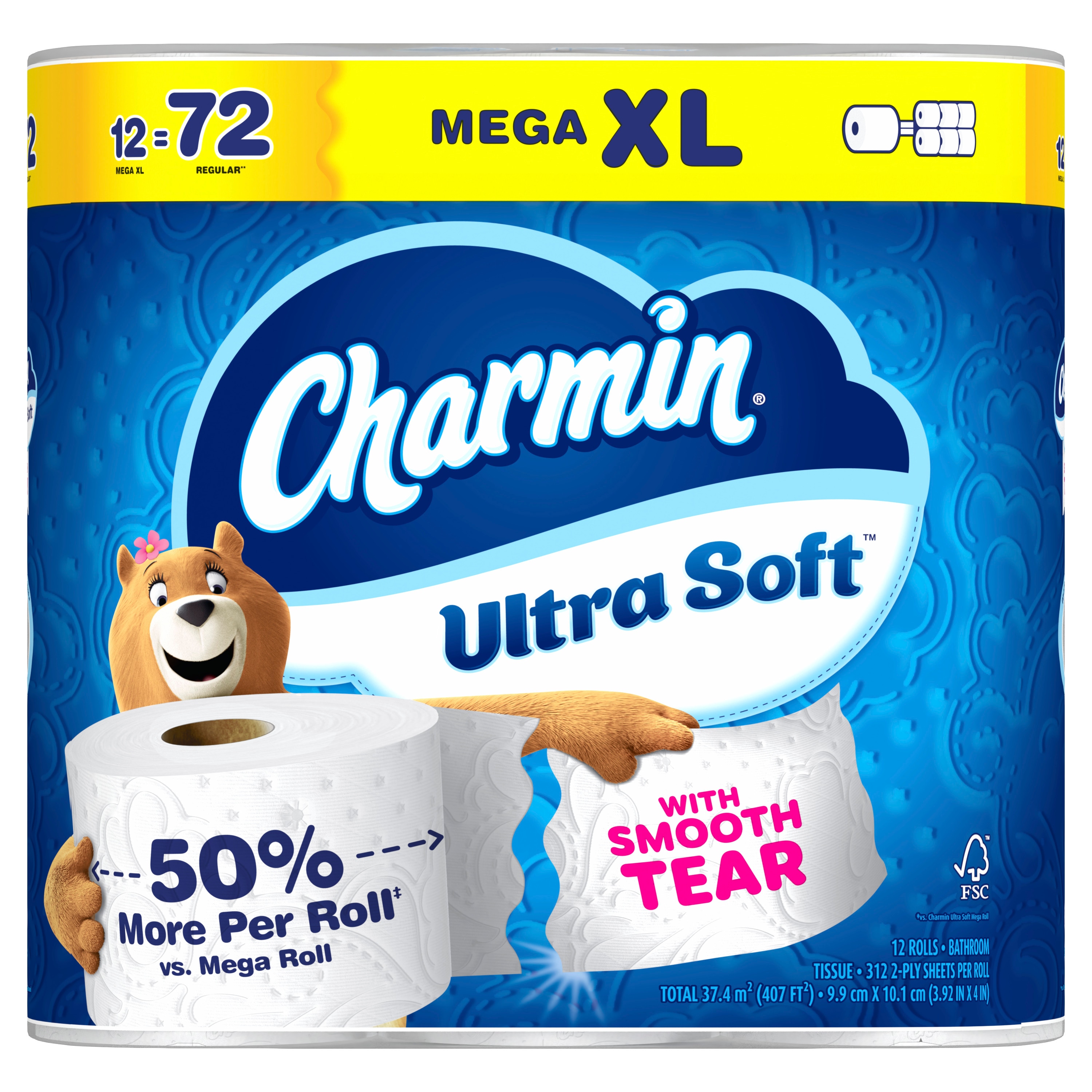 Charmin 3077219367 Ultra Soft with Smooth Tear Mega XL 12 -Pack 2-ply Toilet Paper