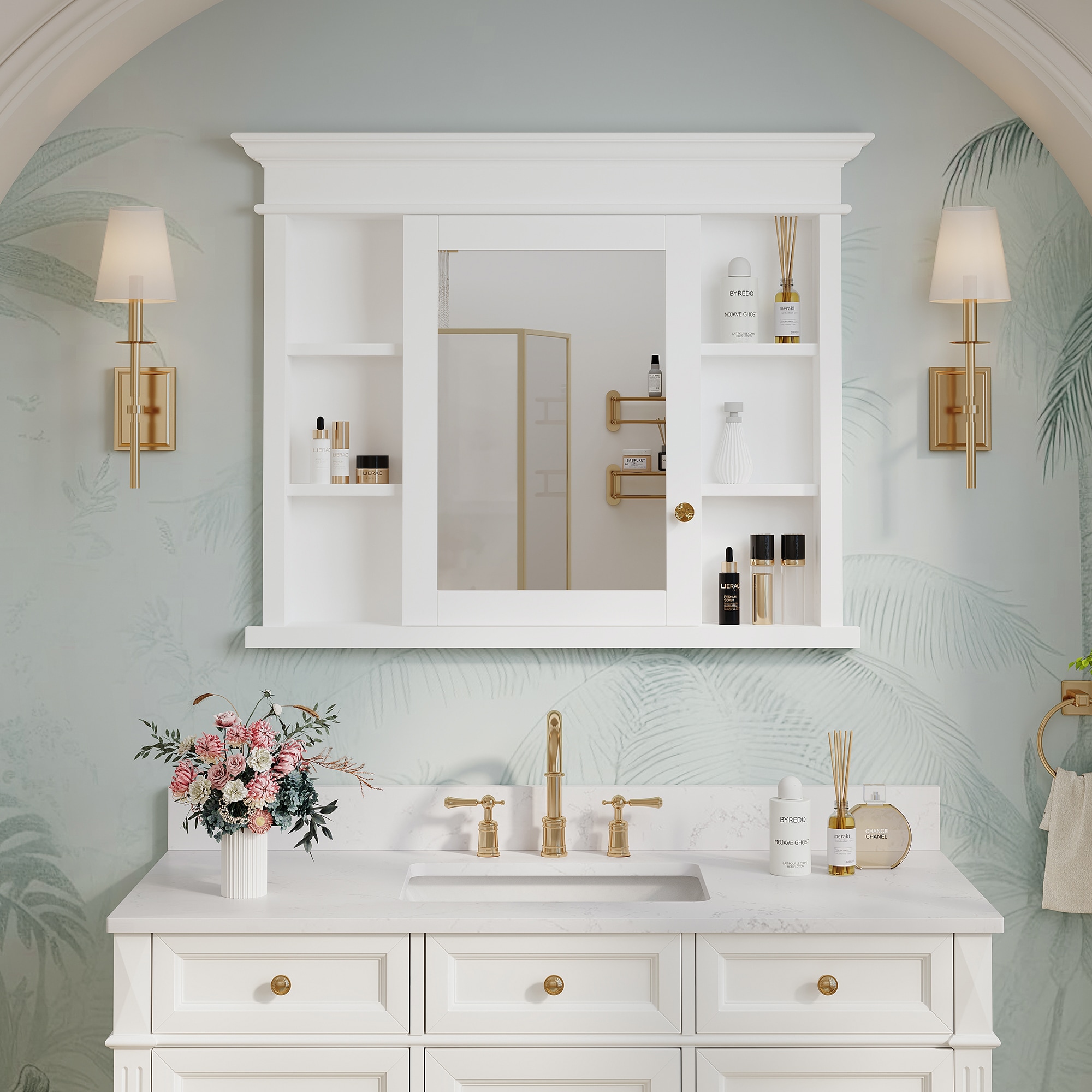 Forclover FMD4032A-WT 40-Inches x 32-Inches Recessed Mount White Mirrored Rectangle Soft Close Medicine Cabinet