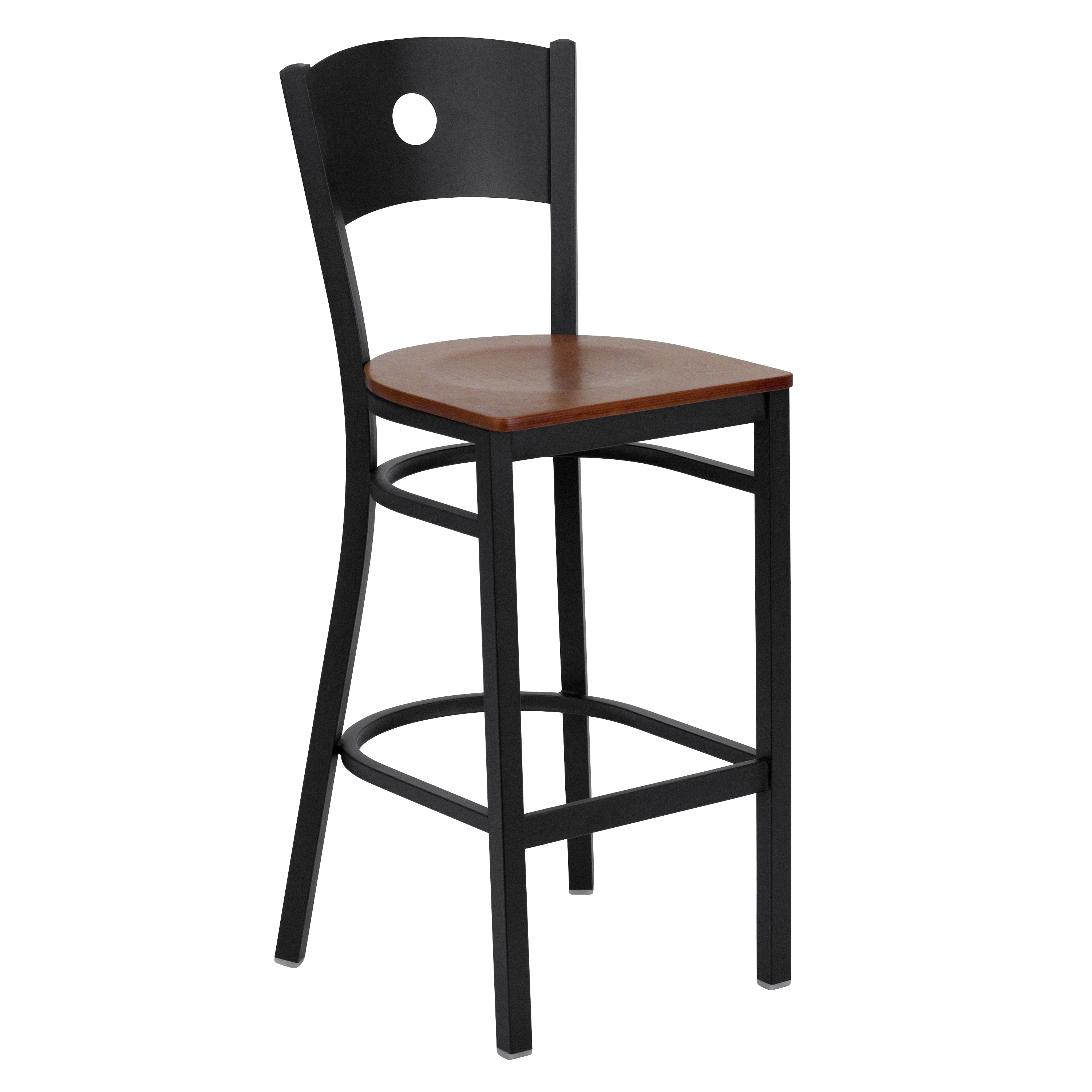 Flash Furniture 847254016292 Cherry Wood Seat/Black Metal Frame 29.0-in H Bar height Square seat Metal Bar Stool and Back