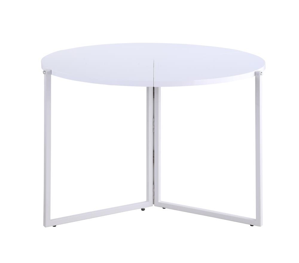 Chintaly Imports 8389-DT-FLD-WHT 8389 Gloss White Round Contemporary/Modern Dining Table, Wood with White Metal Base