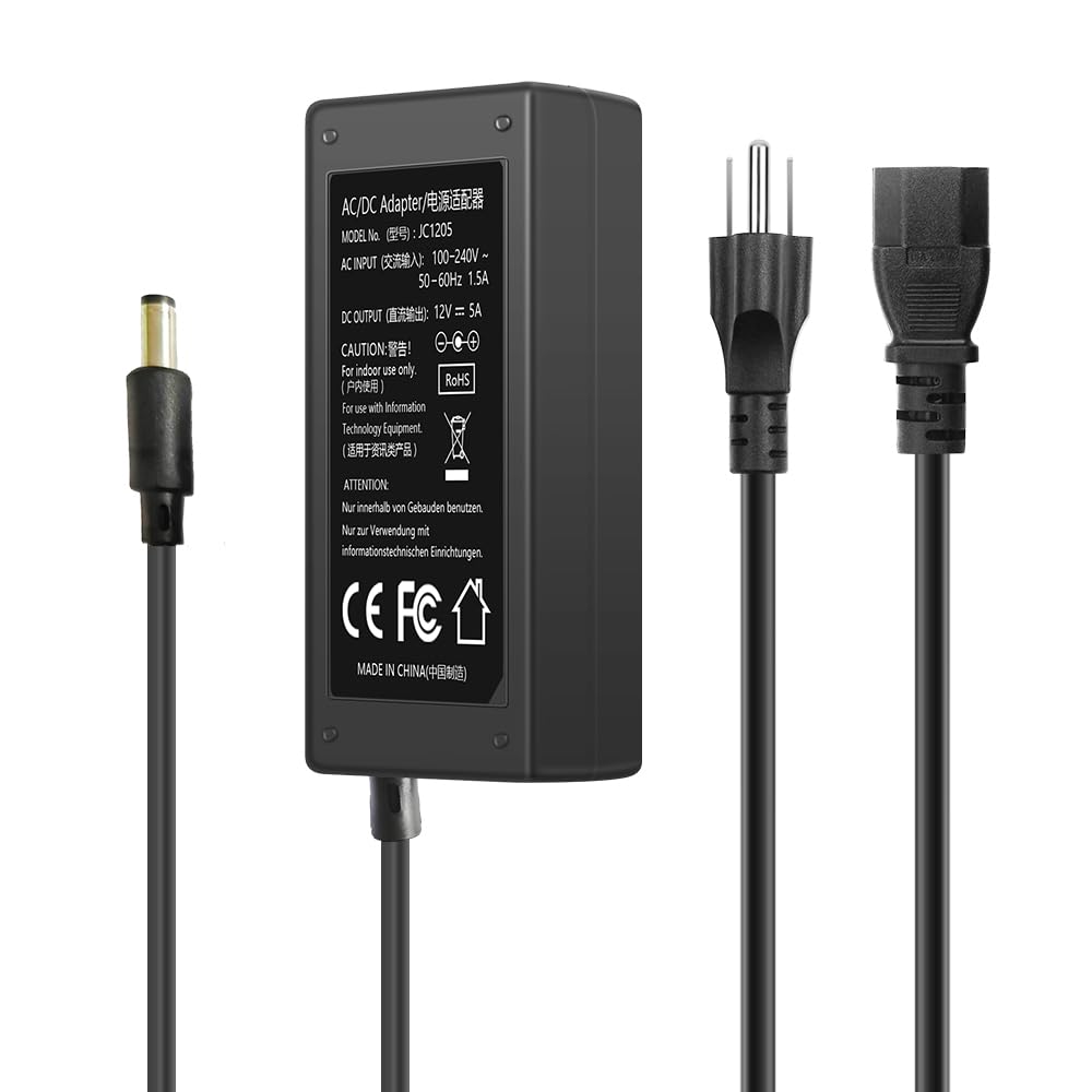 KIWDZFU  12V 5A Power Supply Adapter 60W AC Adapter 100 240V 50 60Hz to DC 12 Volt 5 Amp Cord with 5 5mm x 2 5mm Barrel Plug 12VDC AC DC