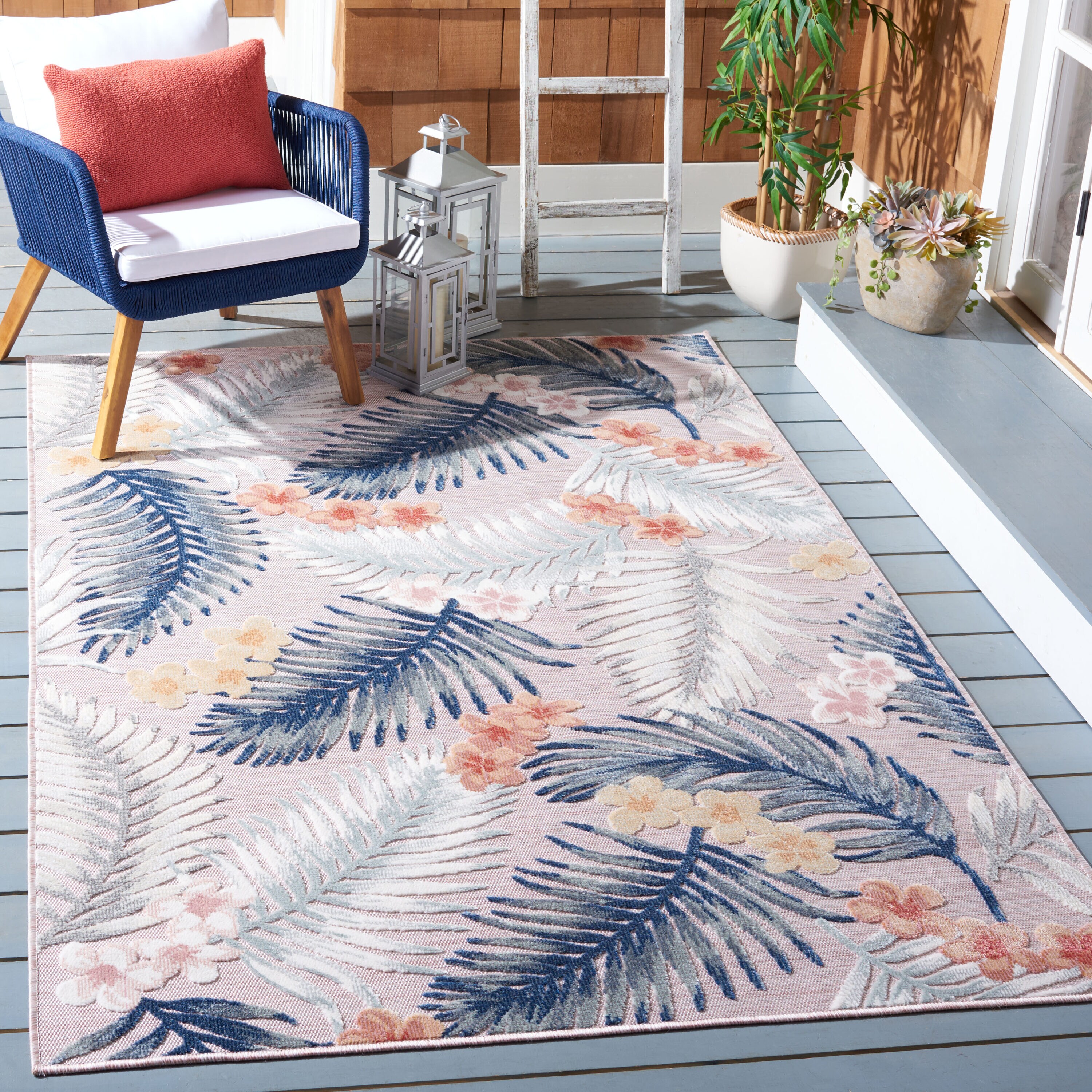 Safavieh CBN451U-9 Cabana 9 x 12 (ft) Loomed Synthetic Pink/Gray Rectangular Indoor/Outdoor Floral Tropical Area rug