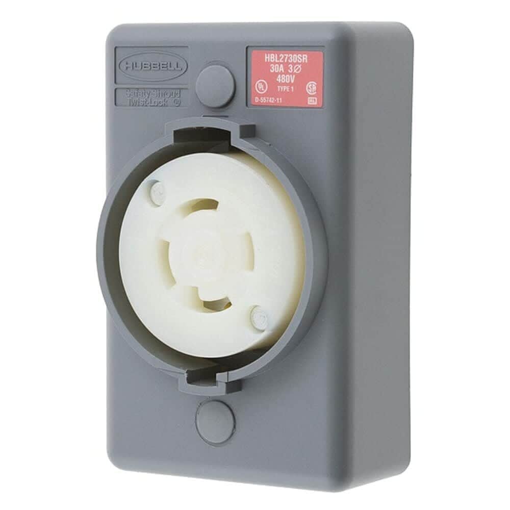 Hubbell  Wiring Device-Kellems Locking Receptacle L16-30R 30 A 480V AC Three Phase 3 Pole Surface Mount Screw Terminals