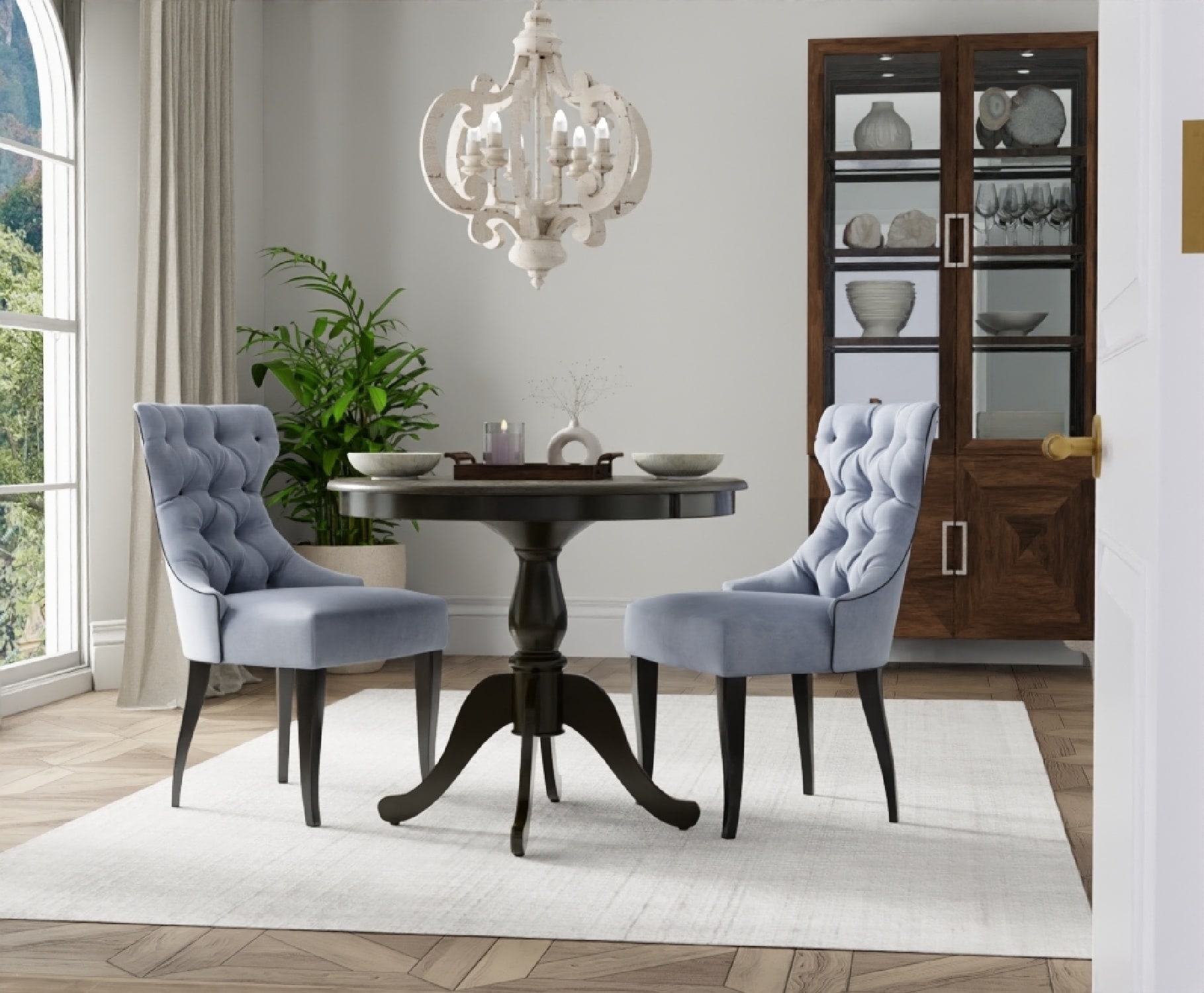 Classic Black Round Wood Dining Table with Pedestal Base