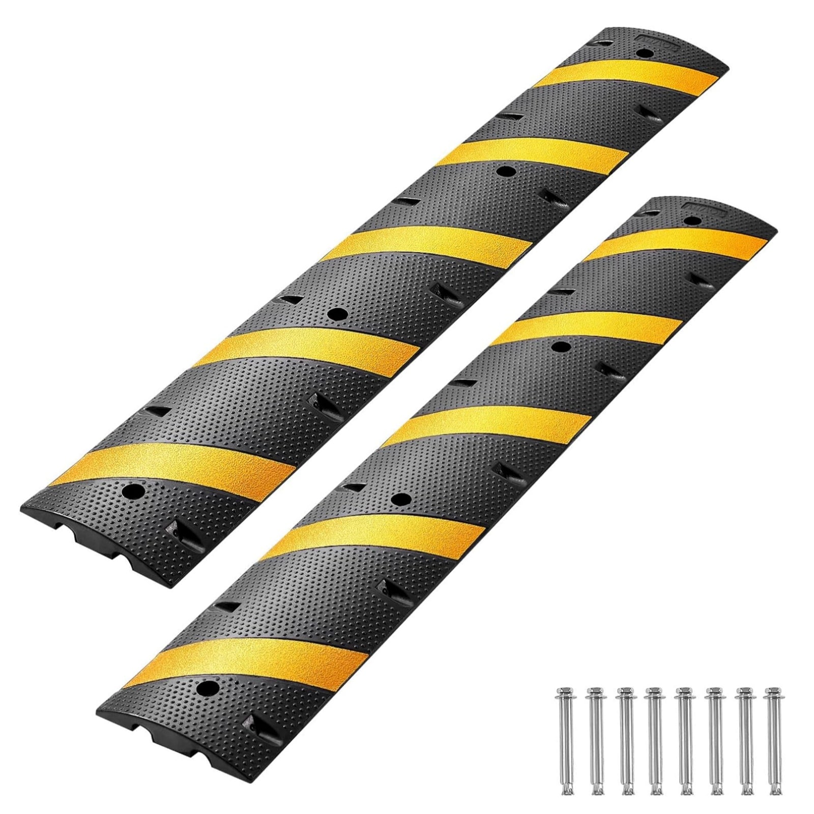 Garvee 6Ft Recycled Rubber Speed Bump for Driveway. 2 Packs Heavy Duty Traffic Calming Hump with 25000 Lbs Capacity/2 Channel Modular Cable Protector Ramps for Asphalt Concrete Gravel Driveway Road