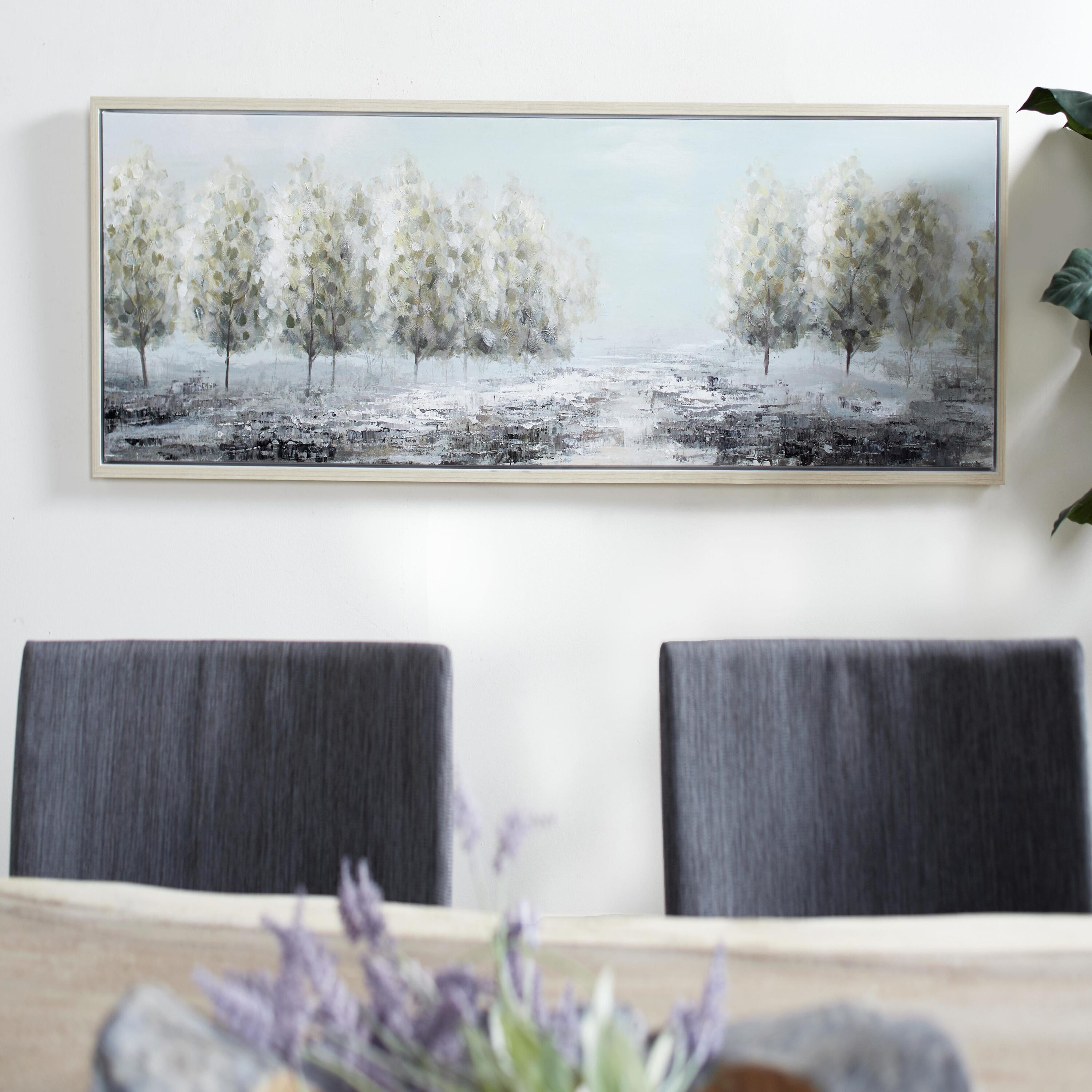 Grayson Lane 87762 Green Canvas Tree Framed Wall Art with Tan Frame Brown Framed 20.0-in H x 71-in W Inspirational Painting