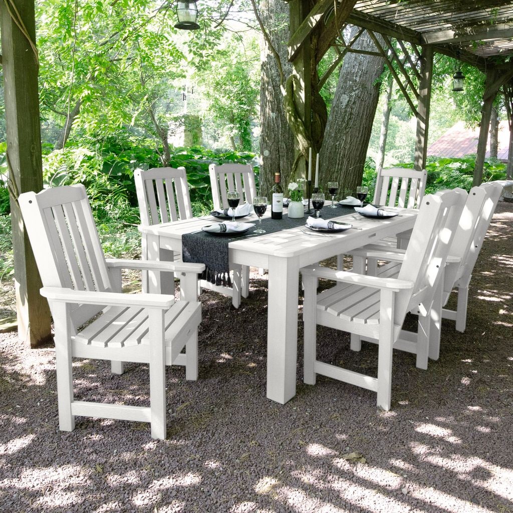 highwood AD-ST7LH1CO4AA-WHE Lehigh 7 -Piece White Patio Dining Set Plastic Rectangle Table with 6 Stationary Chairs