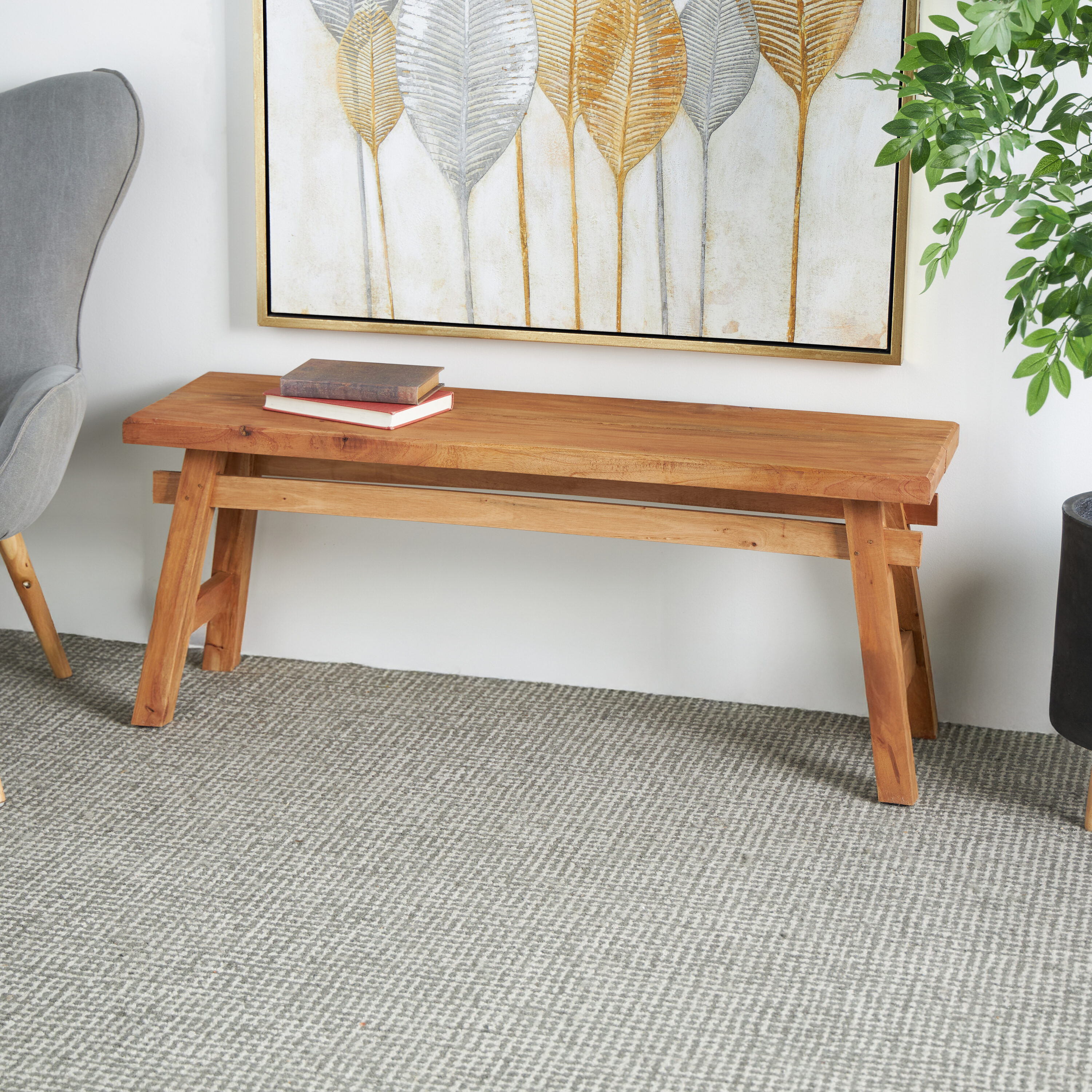Grayson Lane 45265 Rustic Brown Handmade Natural Finish Accent Bench 46.5-in x 12-in x 21-in