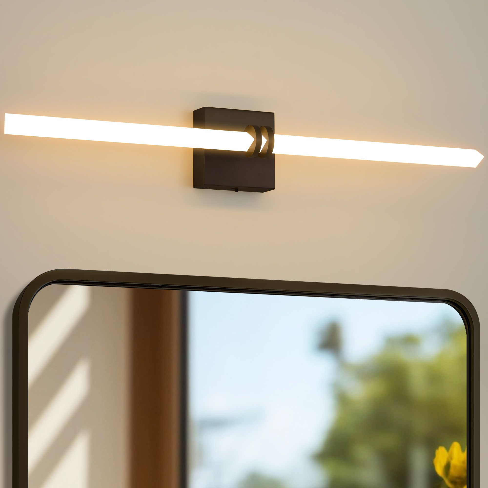 Lanmate - 30-in W 1-Light Minimalist Matte Black Hardwired Damp Rated LED Wall Sconce Bathroom V...