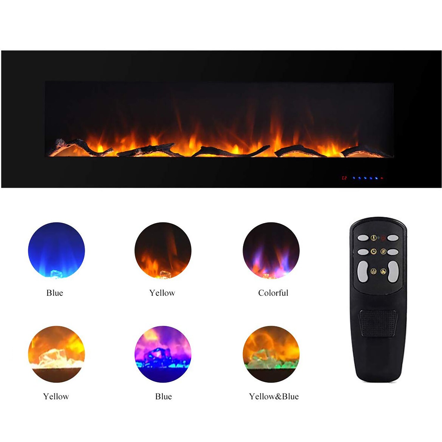 Clihome 60-in W Black LED Electric Fireplace in the Electric Fireplaces ...