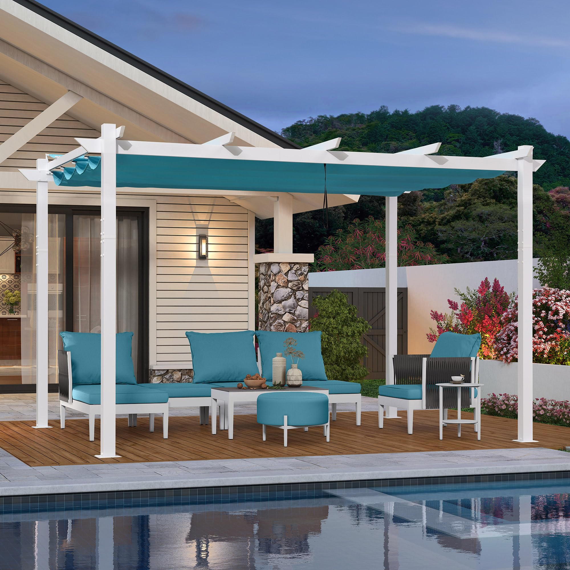 PURPLE LEAF LSDT05-PRG-BS1013-BL 10-ft W x 13-ft L x 8-ft H Turquoise Blue Metal Freestanding Pergola with Canopy