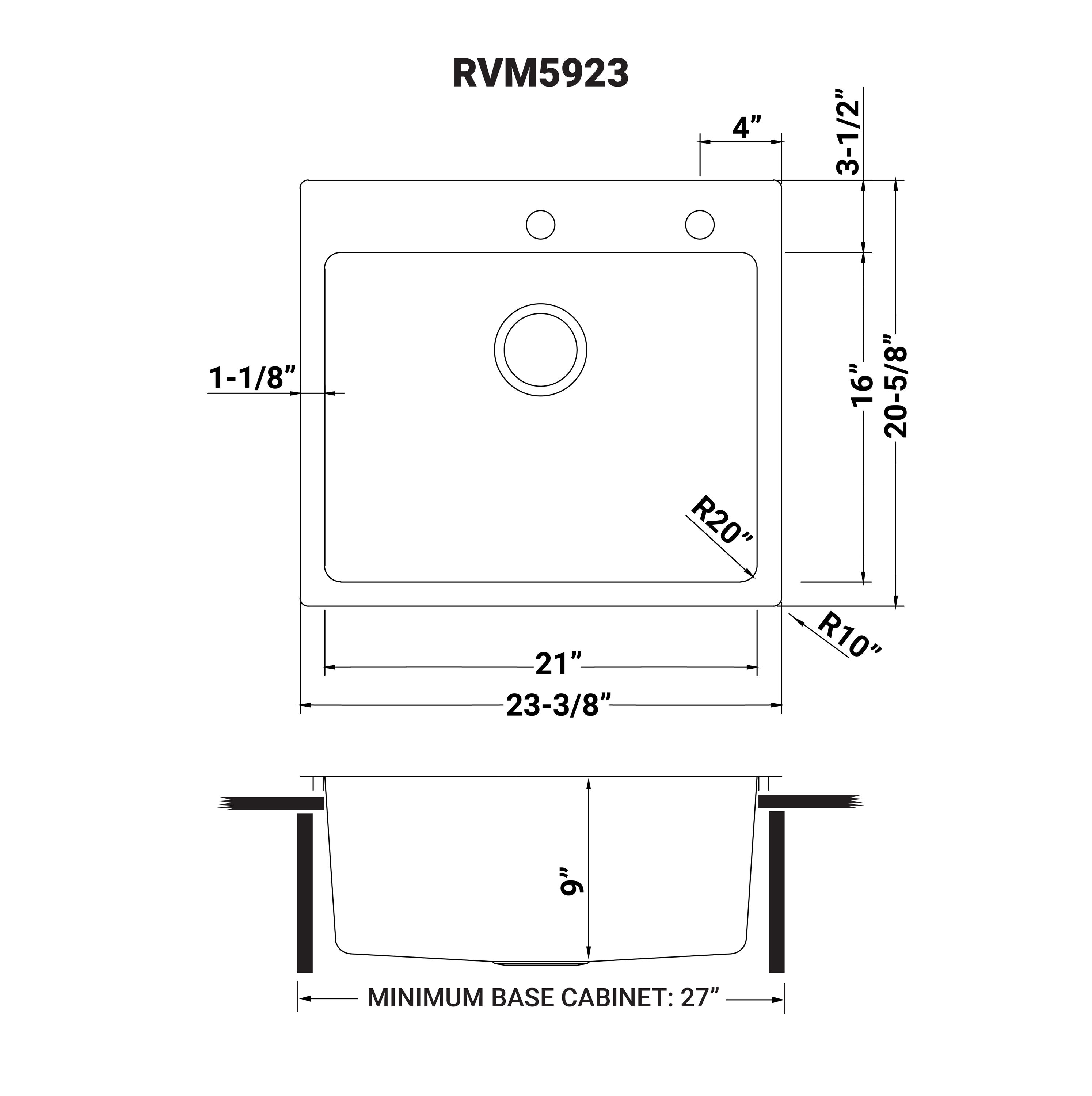 23 x 20 Inch Stainless Steel Drop-In Single Bowl Kitchen Sink
