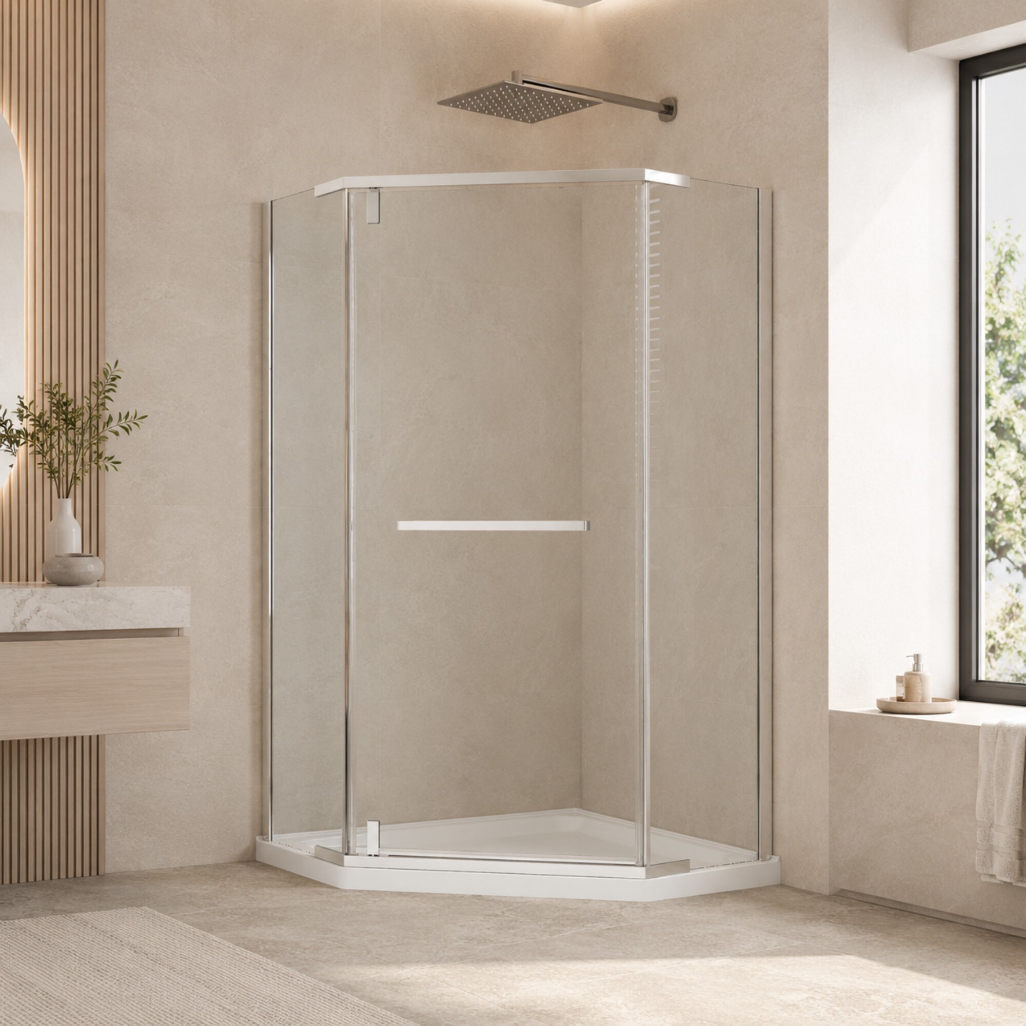 Cuschoice  36 in. W x 72 in. H Chrome Neo-Angle Framed Pivot Corner Shower Door 6mm Clear Glass Nano Coating SGCC/ANSI Cert