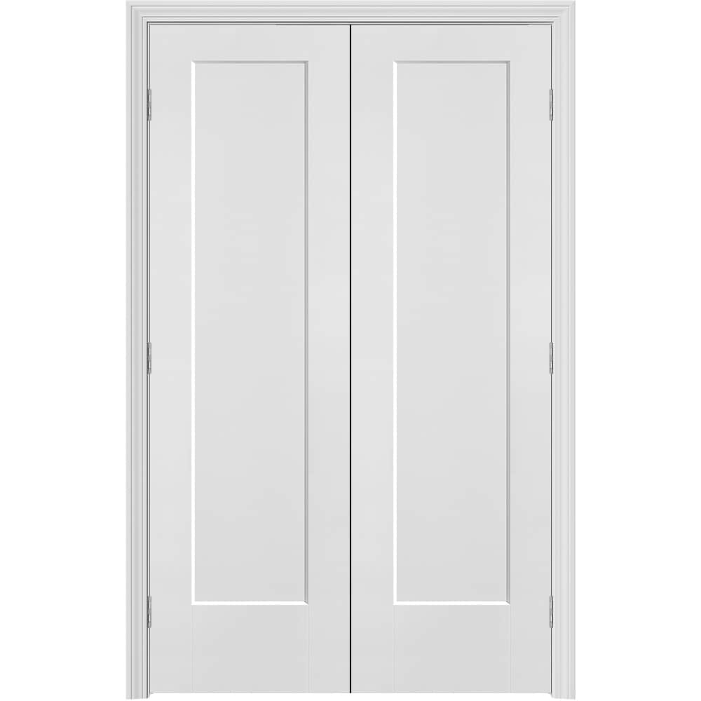 Masonite 641001 48-in x 80-in Primed Solid core 1-panel Bi-parting Textured Primed Molded composite Split Jamb Double Prehung Interior Door
