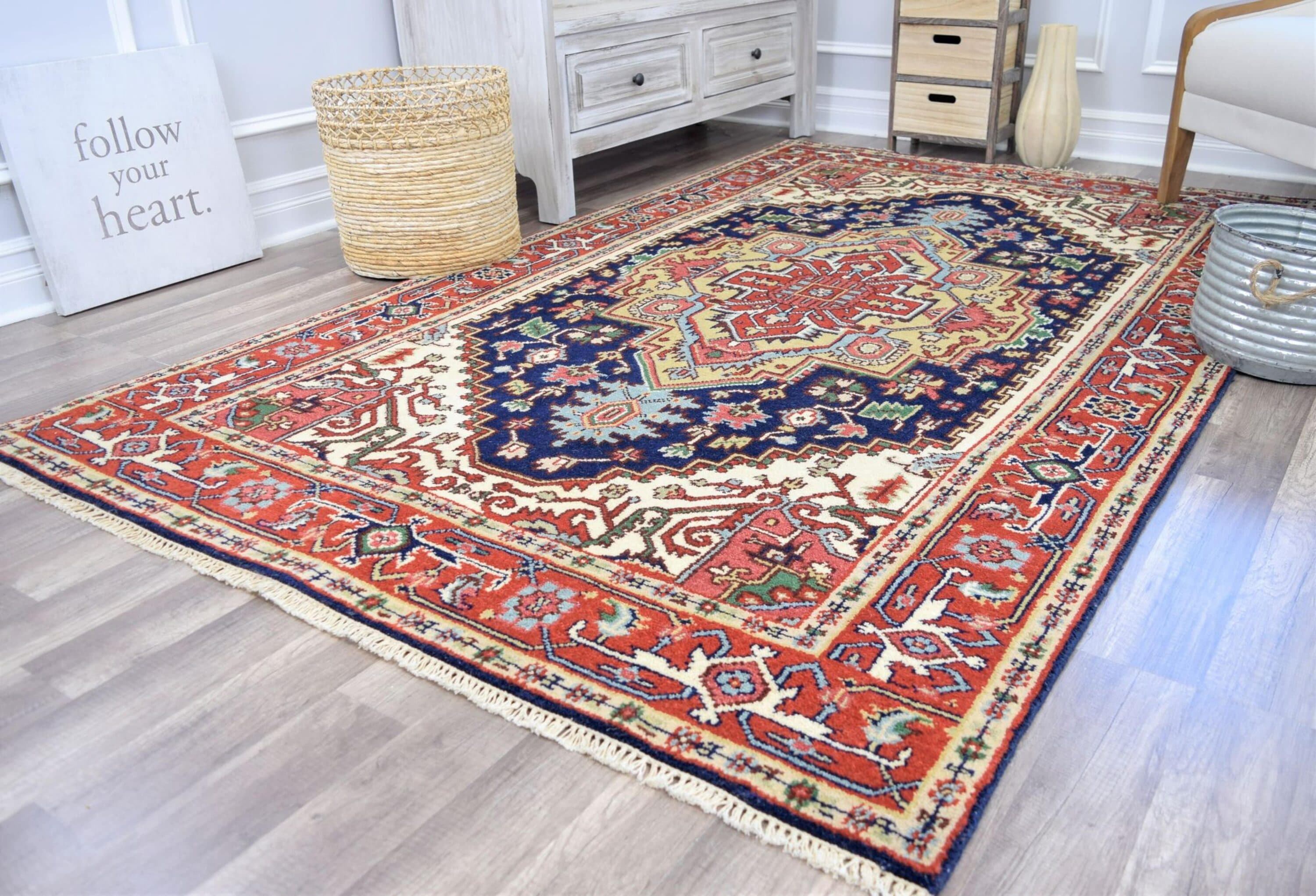 Rugs America 27510 ROYAL HERIZ 6 x 9 (ft) Knotted Wool Midnight Blue Rectangular Indoor Medallion Bohemian/Eclectic Area rug